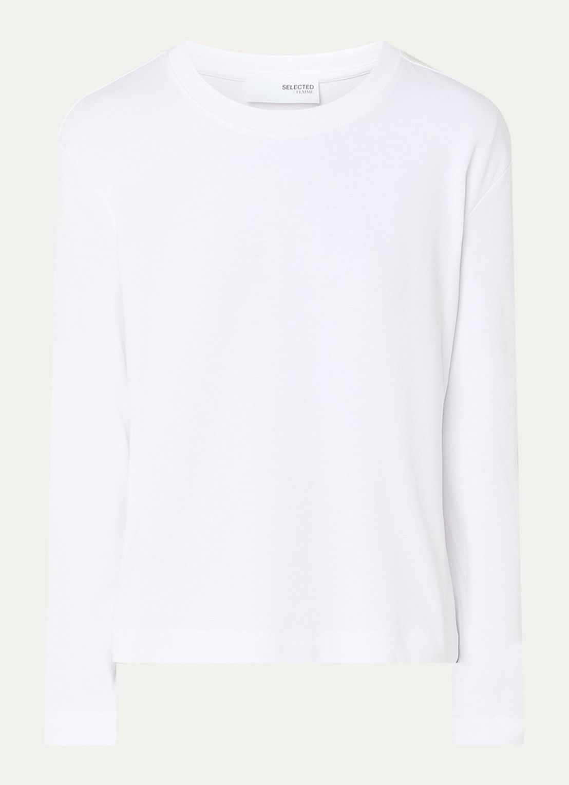 Selected Essential longsleeve met ronde hals - voorkant 3 wit