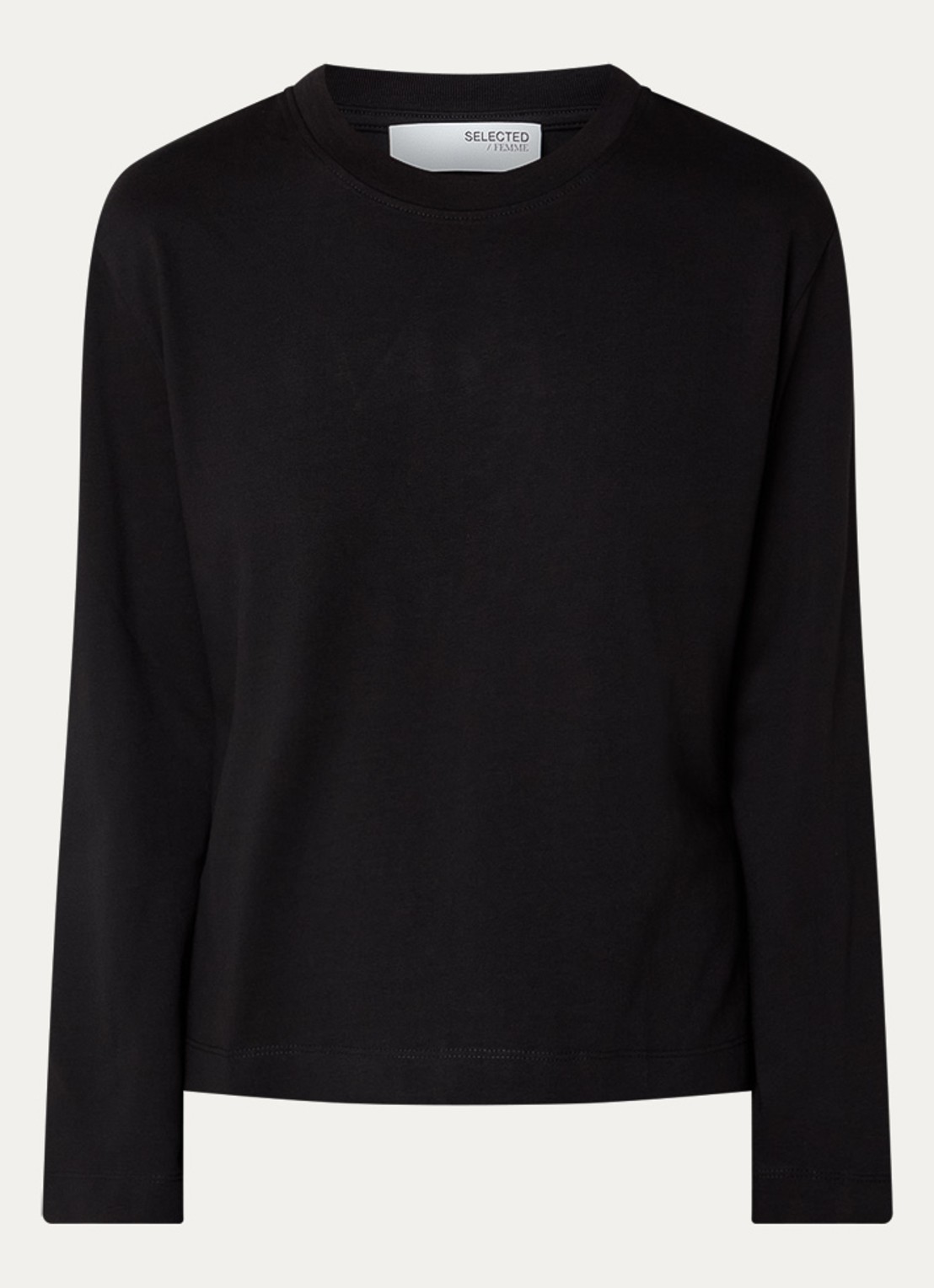 Selected Essential longsleeve met ronde hals - voorkant zwart