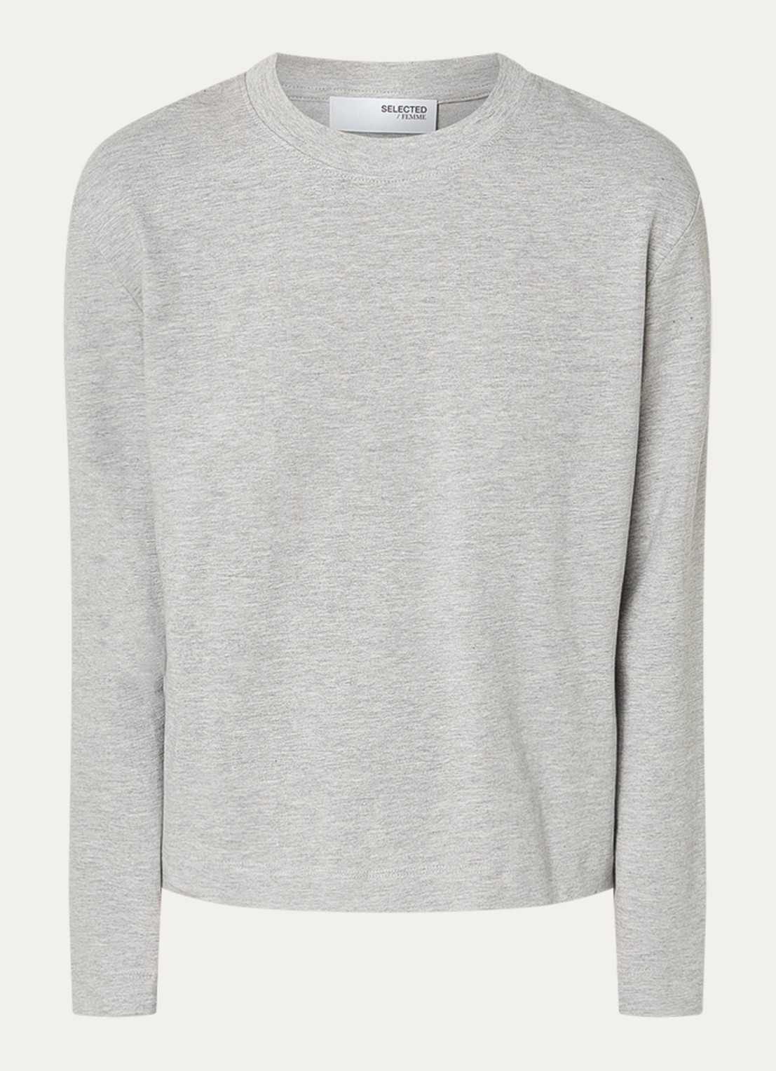 Selected Essential longsleeve met ronde hals - voorkant grijsmele