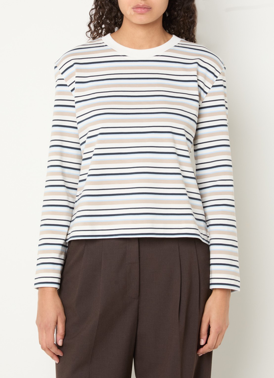 Selected Essential longsleeve met streepprint - detail donkerblauw