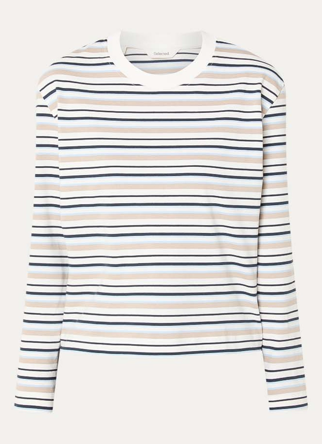 Selected Essential longsleeve met streepprint - voorkant 3 donkerblauw