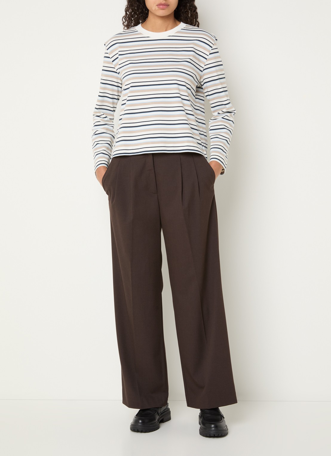 Selected Essential longsleeve met streepprint - voorkant 4 donkerblauw