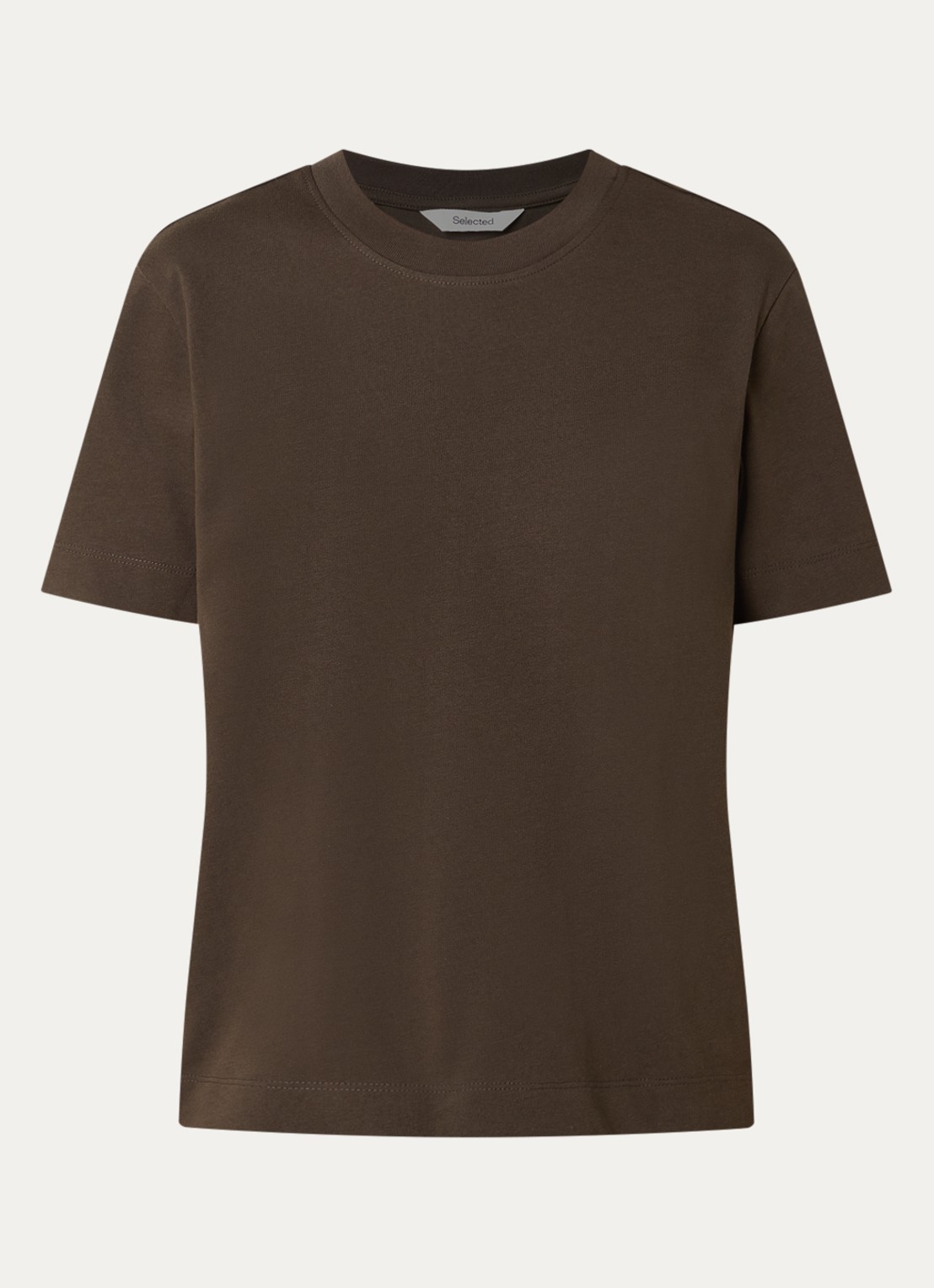 Selected Essential T-shirt met ronde hals - voorkant donkerbruin