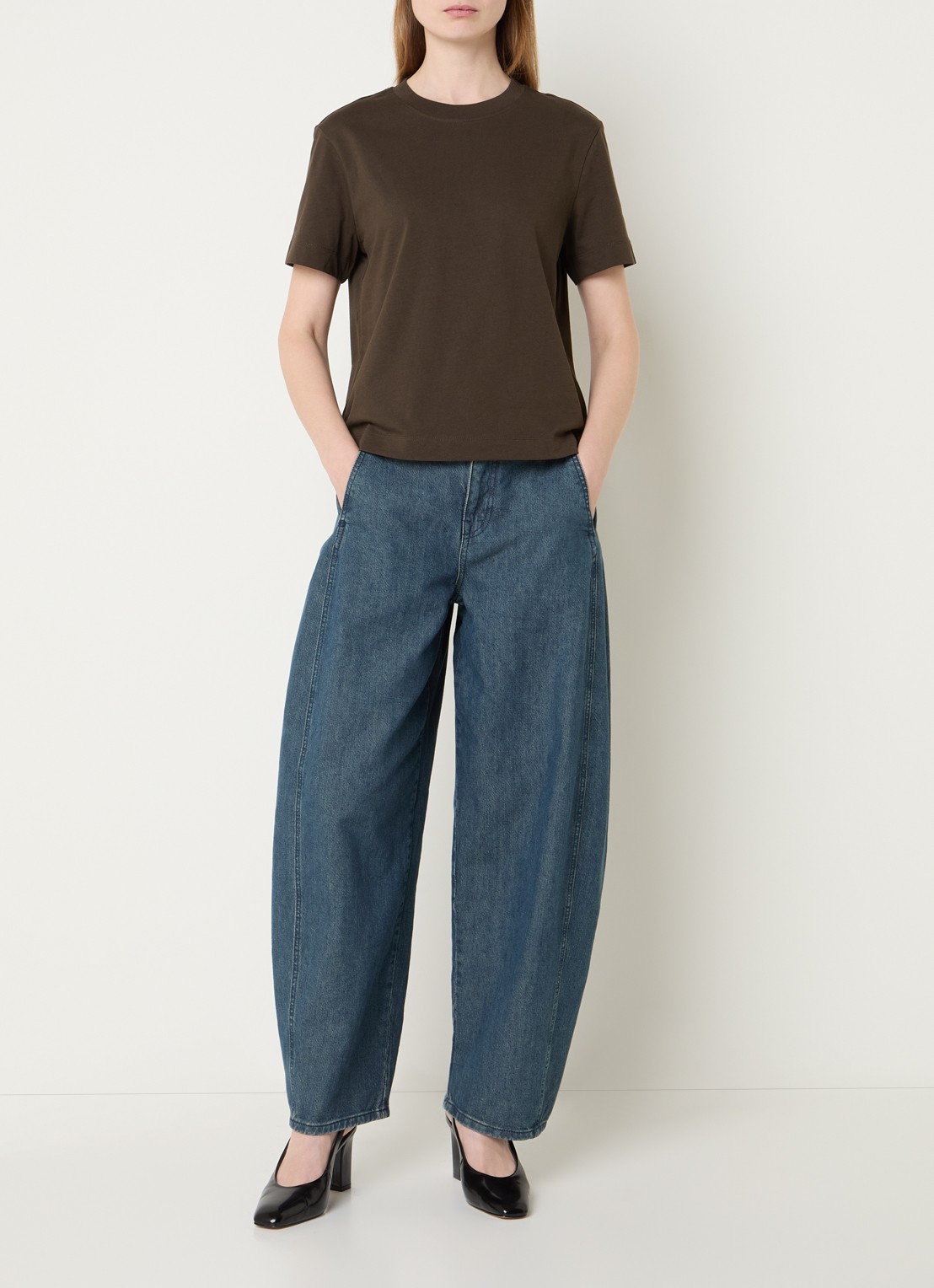 Selected Essential T-shirt met ronde hals - voorkant 2 donkerbruin