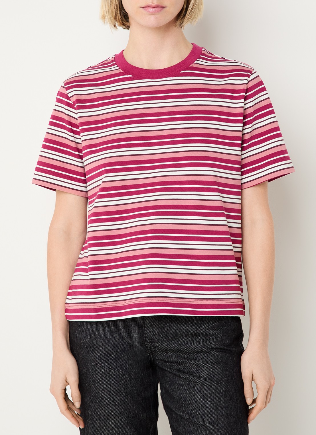 Selected Essential T-shirt met streepprint - detail 4 bordeauxrood