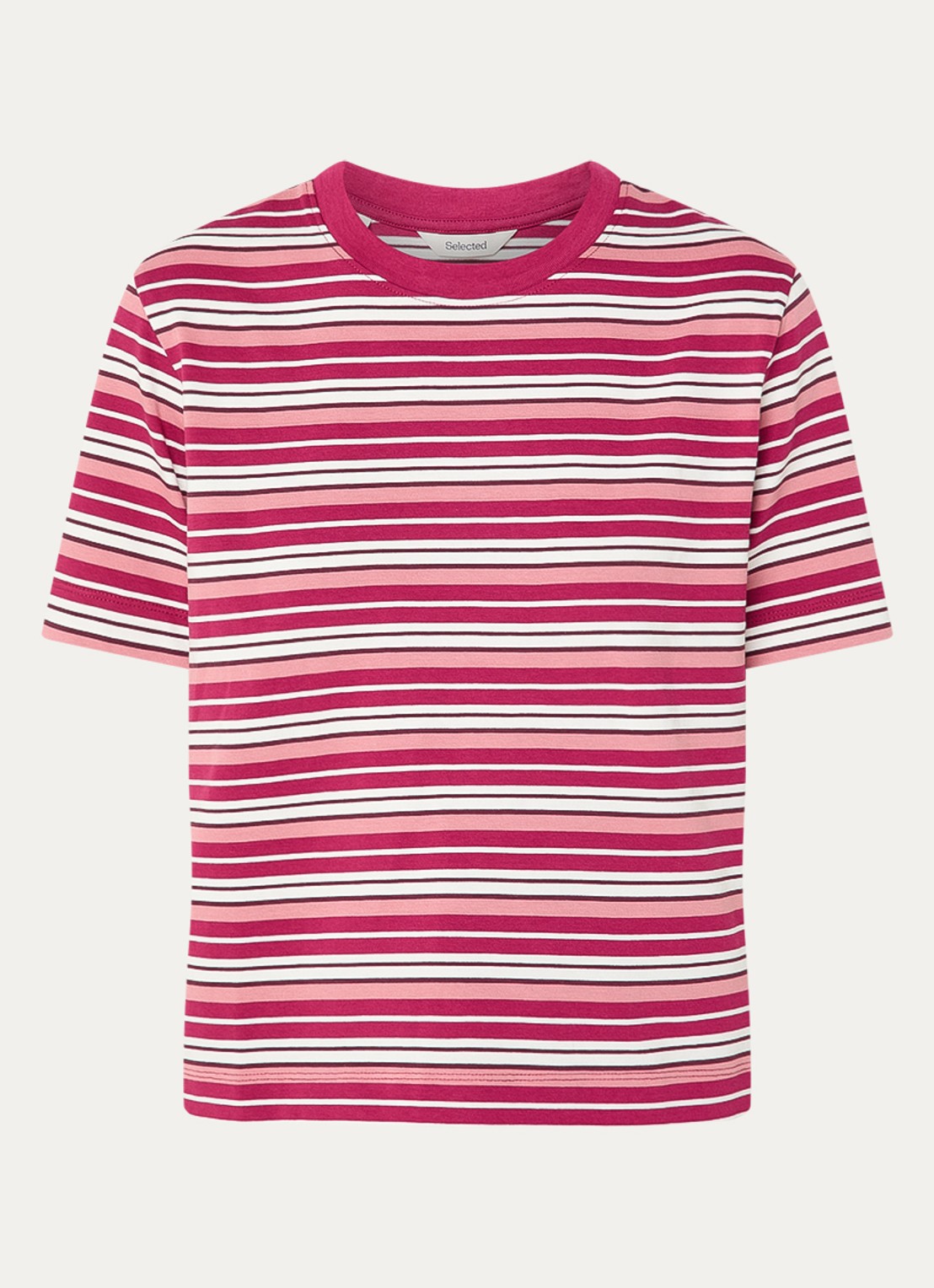 Selected Essential T-shirt met streepprint - voorkant bordeauxrood