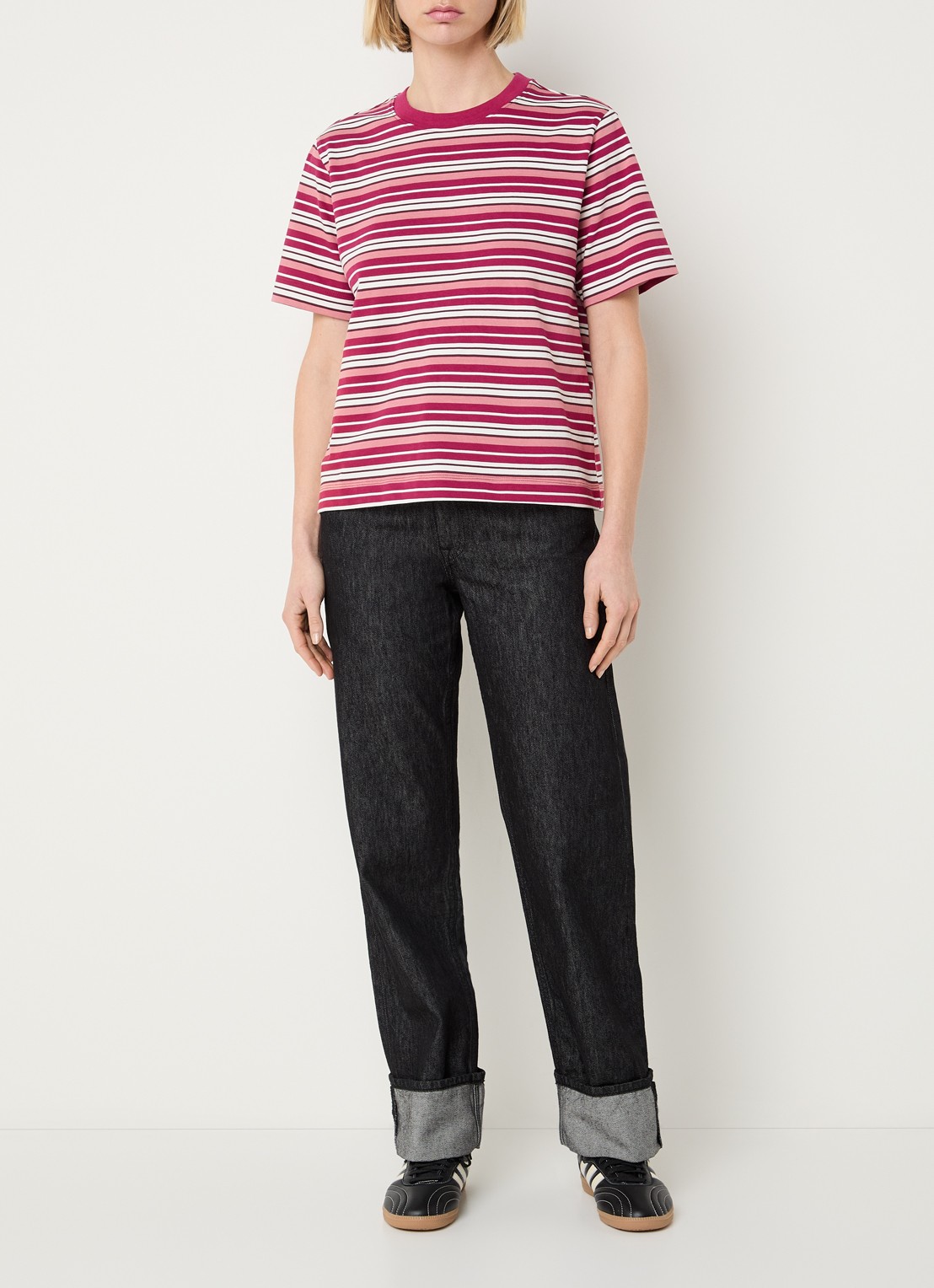 Selected Essential T-shirt met streepprint - voorkant 2 bordeauxrood