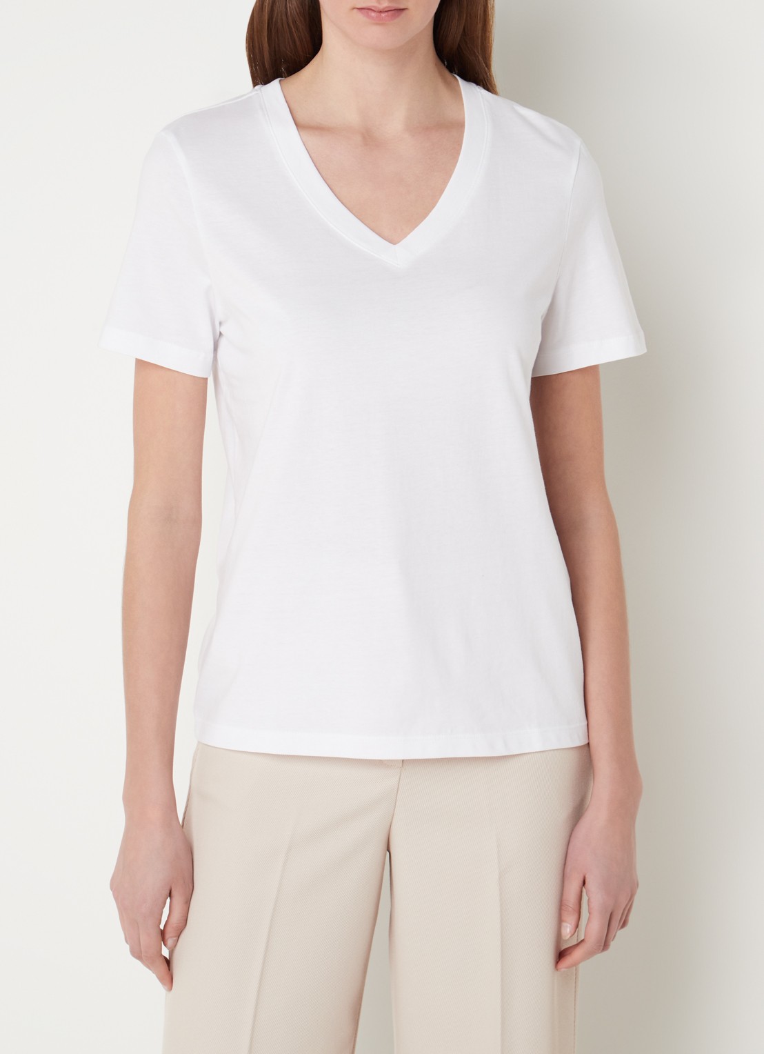 Selected Essential T-shirt van  katoen met V-hals - detail wit