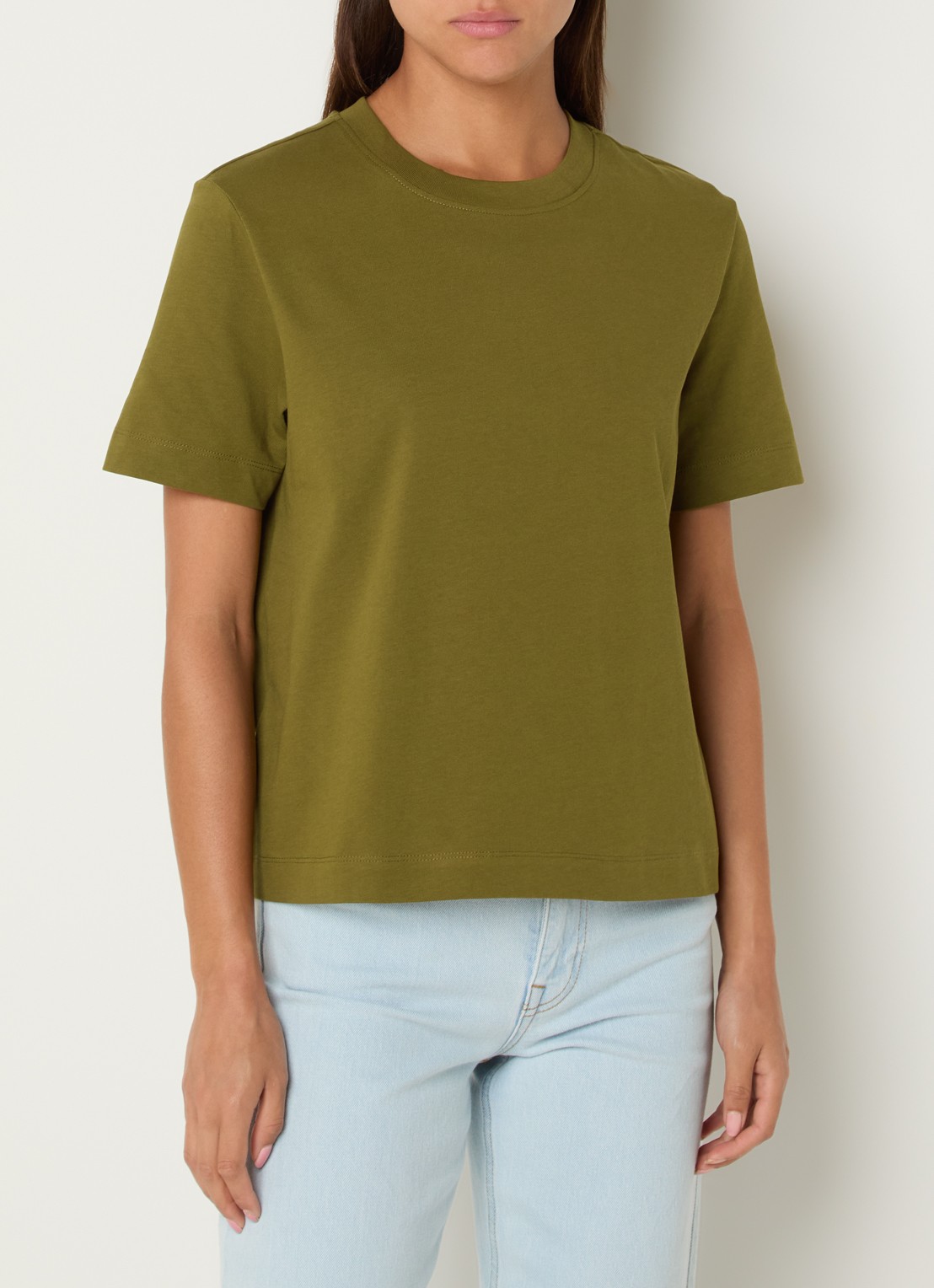 Selected Essential T-shirt van katoen - detail mosgroen