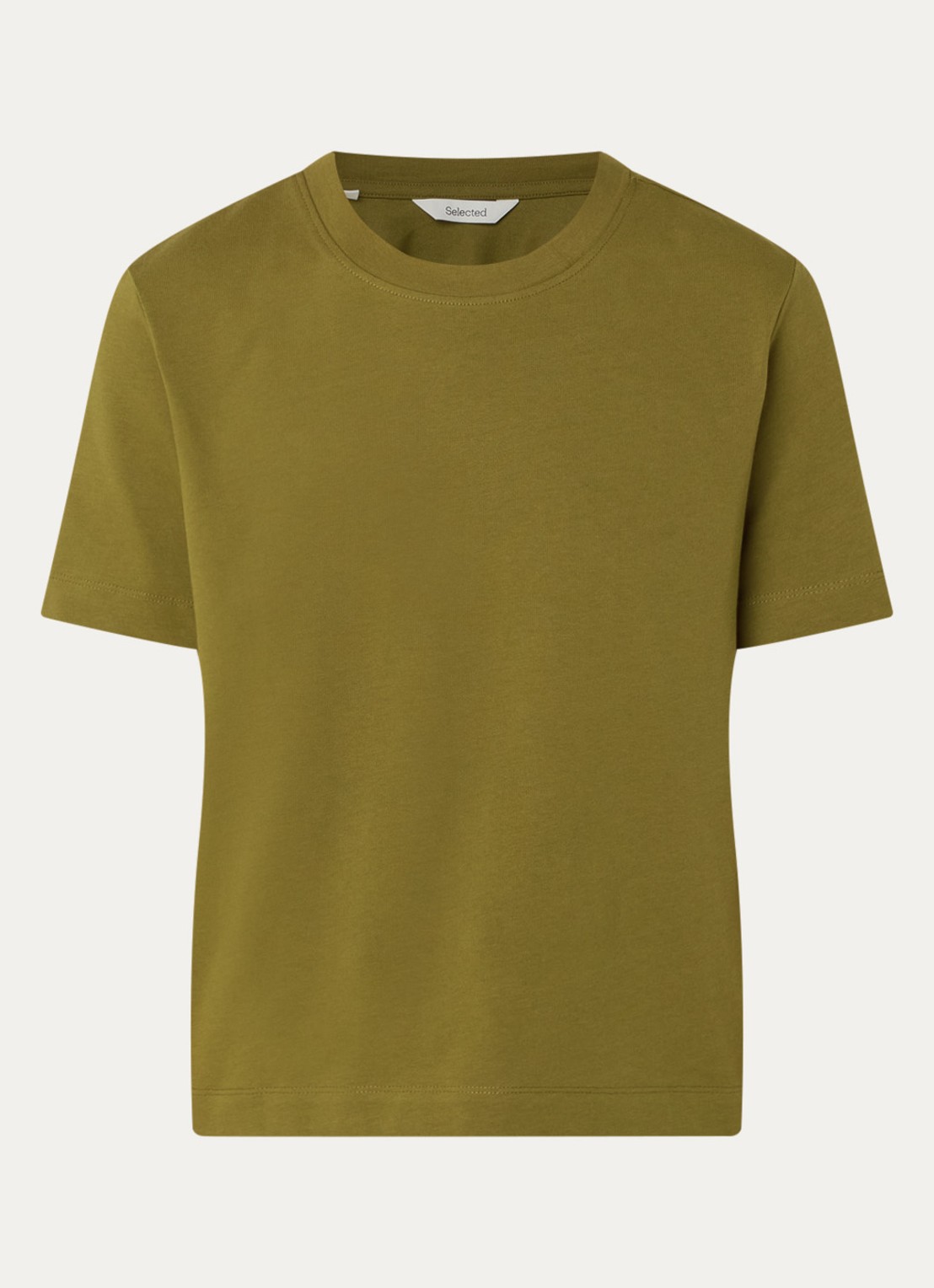 Selected Essential T-shirt van katoen - voorkant 2 mosgroen