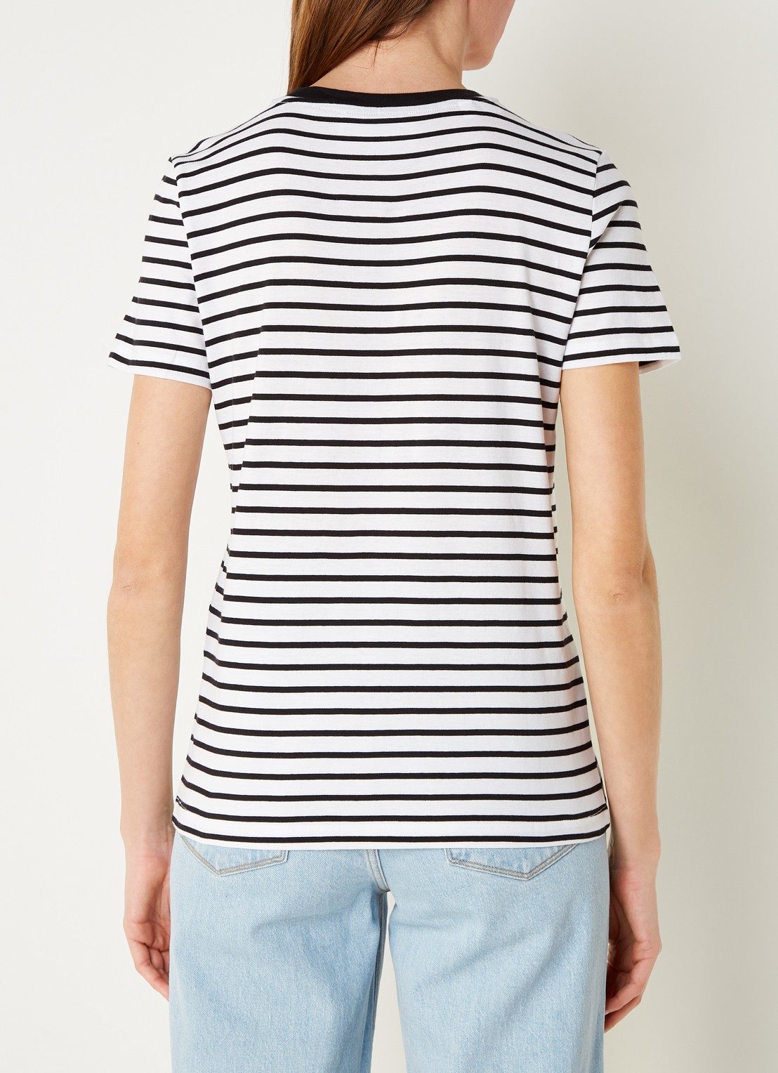 Selected Essentials T-shirt van  katoen met streepprint - achterkant zwart