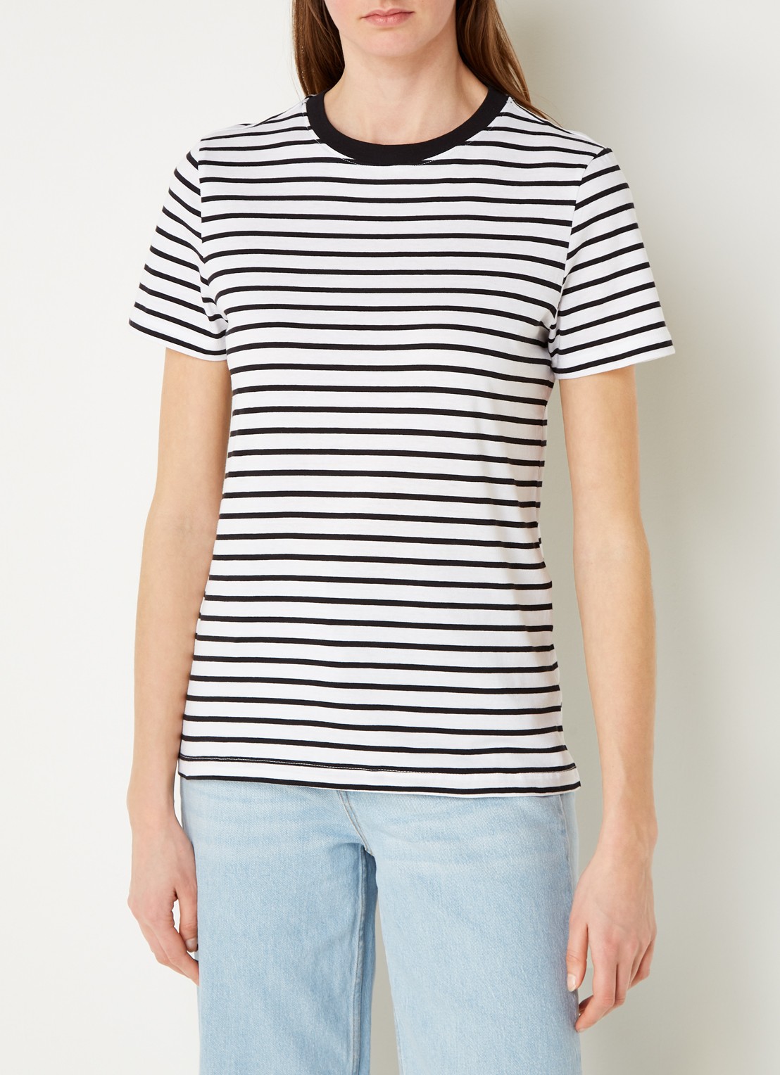 Selected Essentials T-shirt van  katoen met streepprint - detail 2 zwart