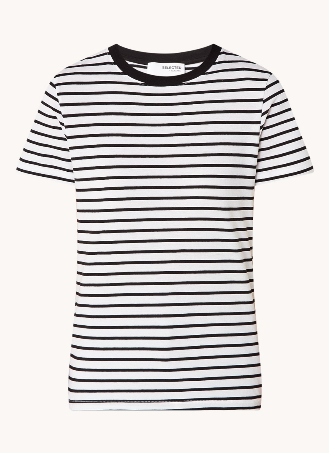 Selected Essentials T-shirt van  katoen met streepprint - voorkant 3 zwart