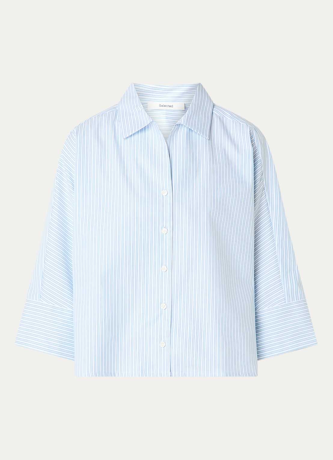 Selected Ester blouse met streepprint - voorkant 2 lichtblauw