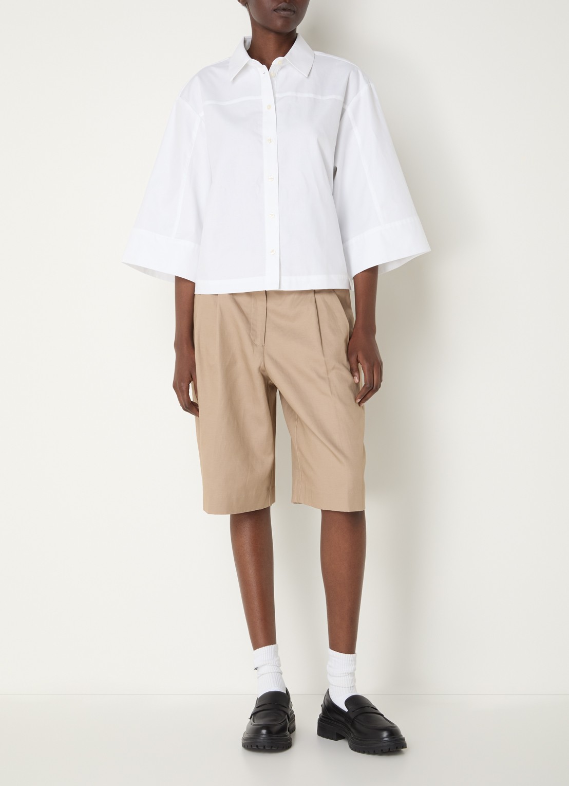 Selected Esther cropped blouse - voorkant 4 wit