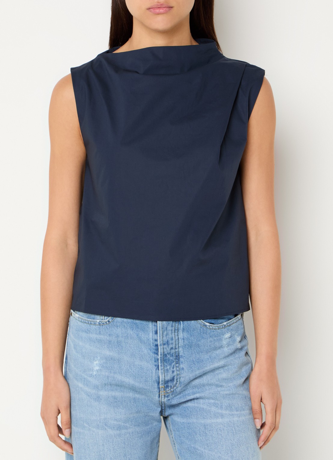 Selected Faster mouwloze top van  katoen  - detail donkerblauw