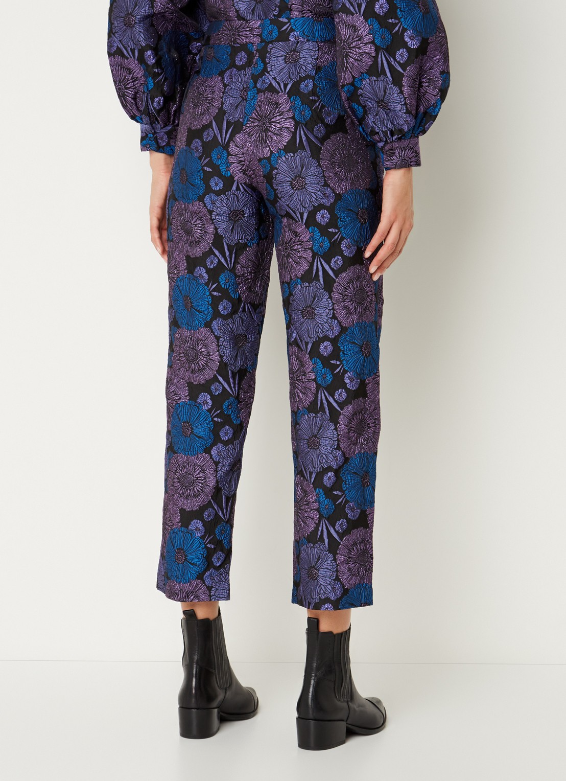 Selected Femme Felani high waist straight fit cropped pantalon met jacquard dessin - achterkant 3 paars