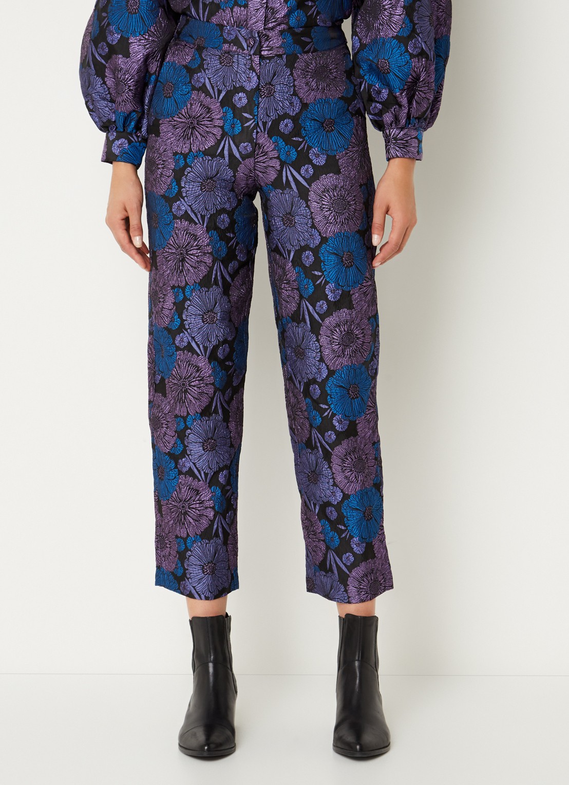 Selected Femme Felani high waist straight fit cropped pantalon met jacquard dessin - detail 4 paars