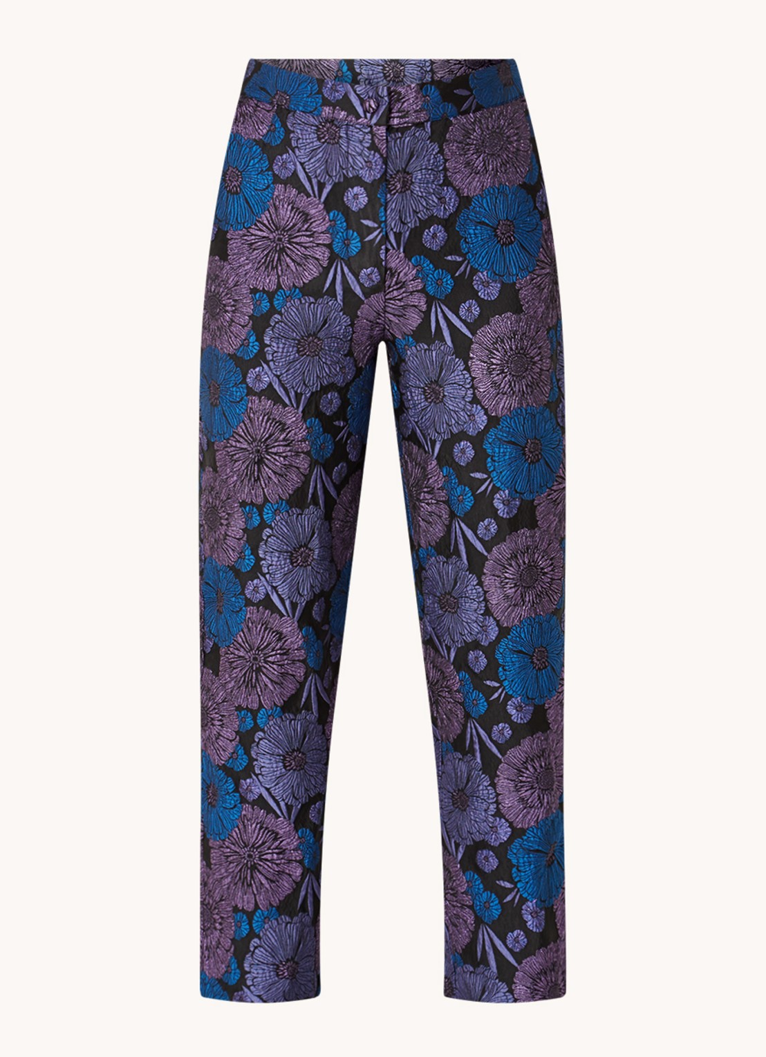 Selected Femme Felani high waist straight fit cropped pantalon met jacquard dessin - voorkant paars