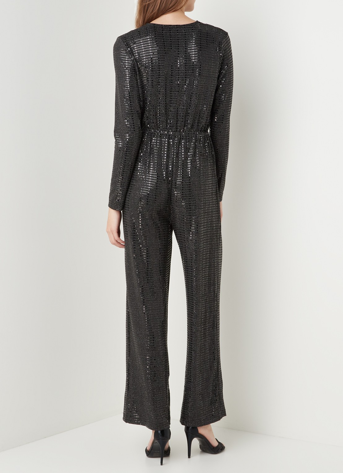 Selected Femme Sandra wide fit jumpsuit met glitter - achterkant 2 zwart