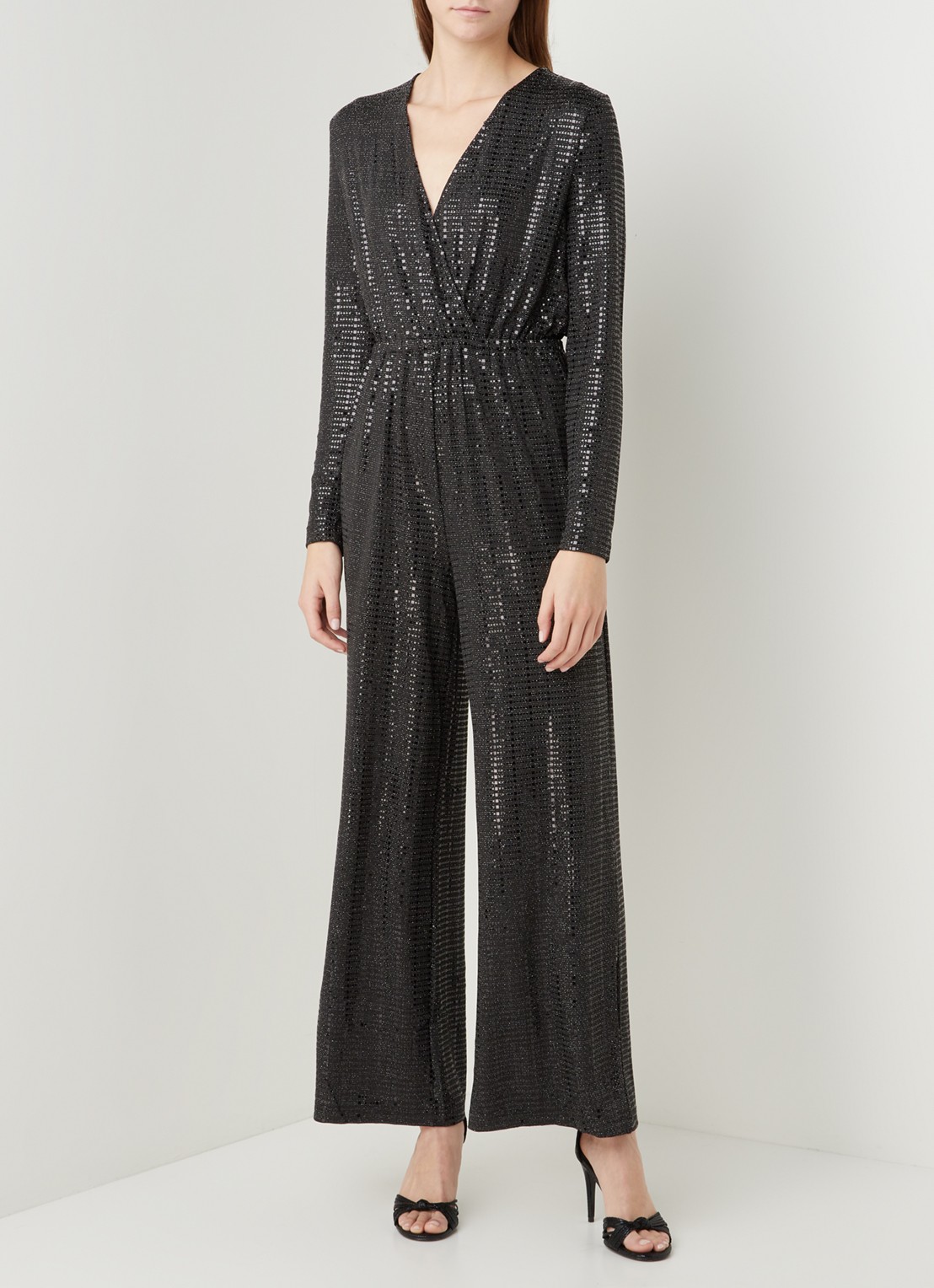 Selected Femme Sandra wide fit jumpsuit met glitter - detail zwart