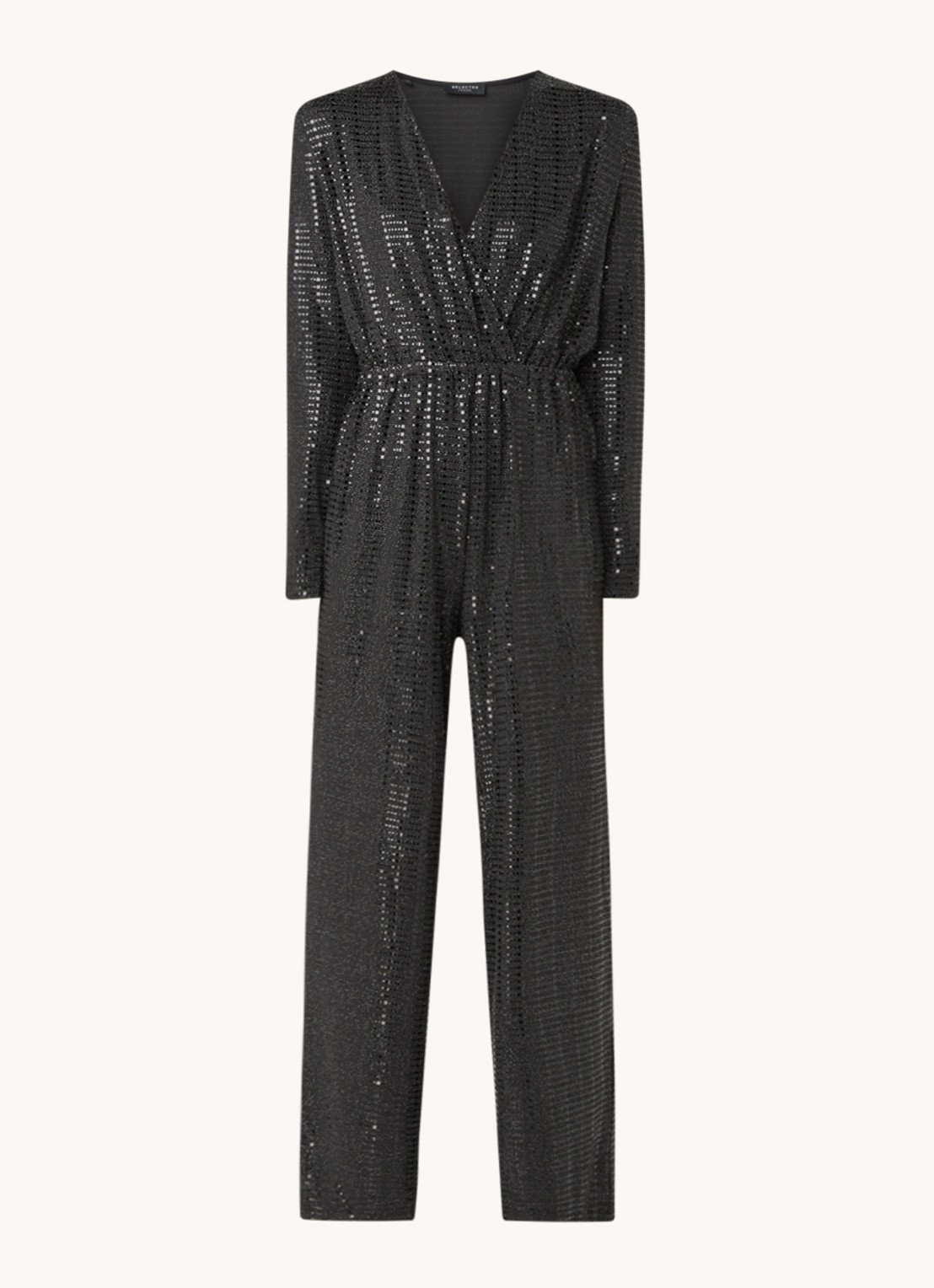 Selected Femme Sandra wide fit jumpsuit met glitter - voorkant 3 zwart