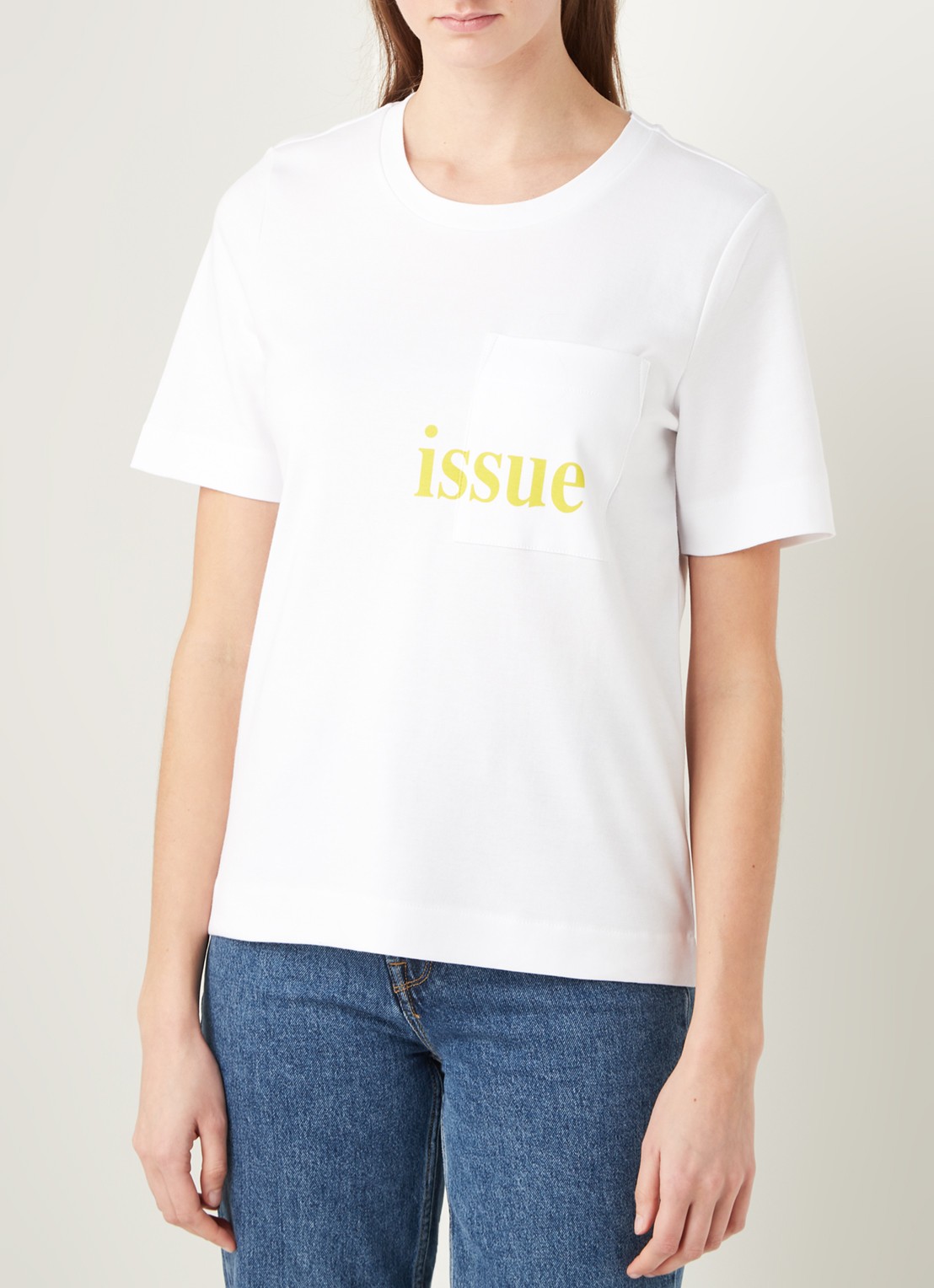 Selected Femme Studio T-shirt met borstzak en frontprint - detail wit