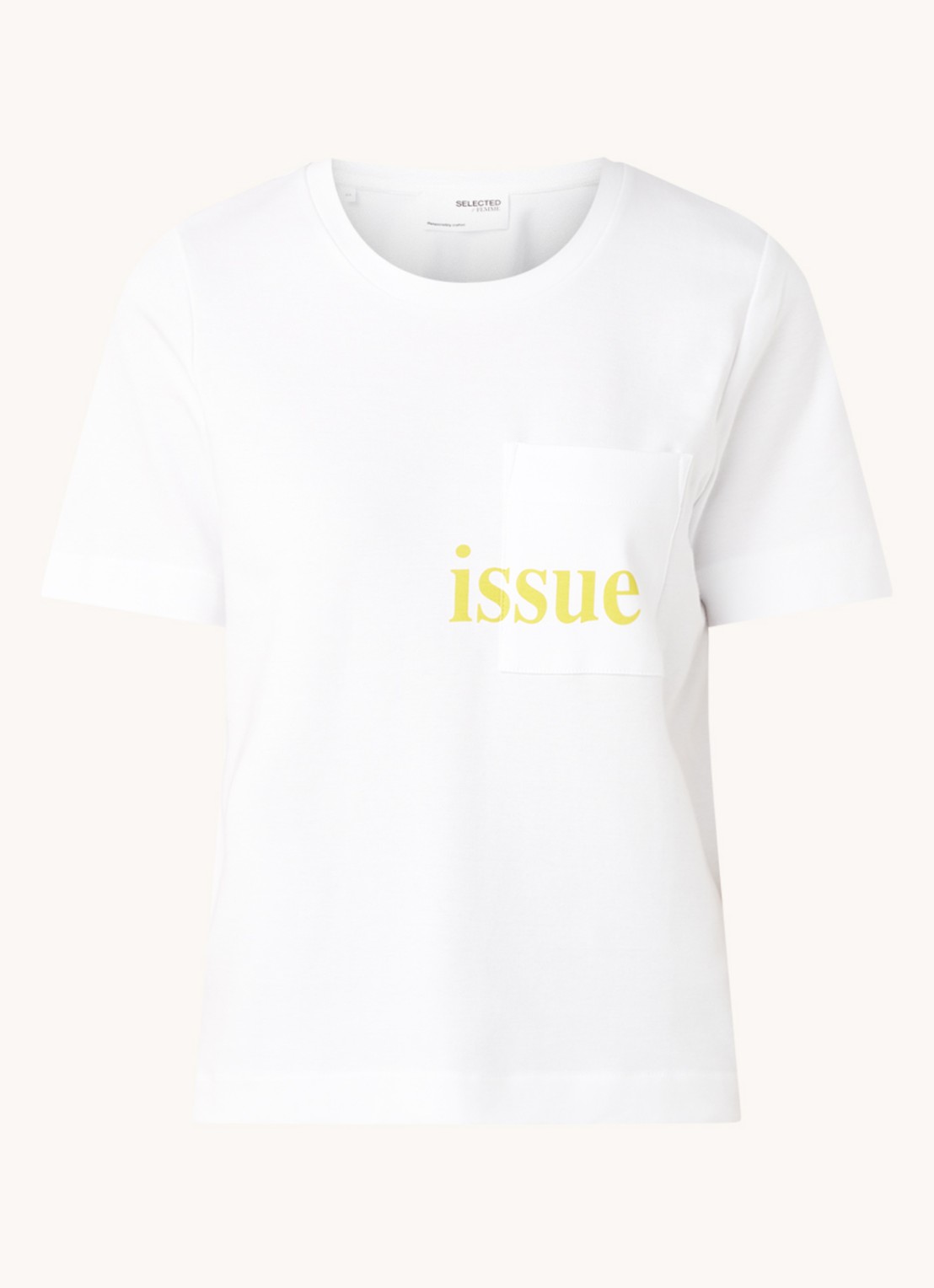 Selected Femme Studio T-shirt met borstzak en frontprint - voorkant 3 wit