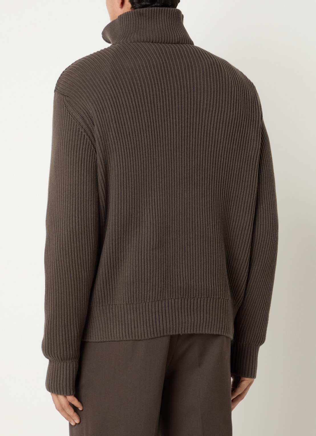 Selected Fijngebreide pullover met halve rits - achterkant 2 bruin