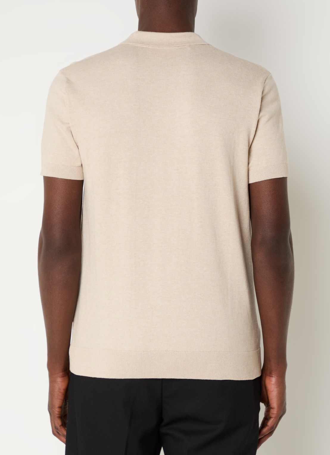 Selected Fijngebreide regular fit polo in  katoenblend - achterkant creme