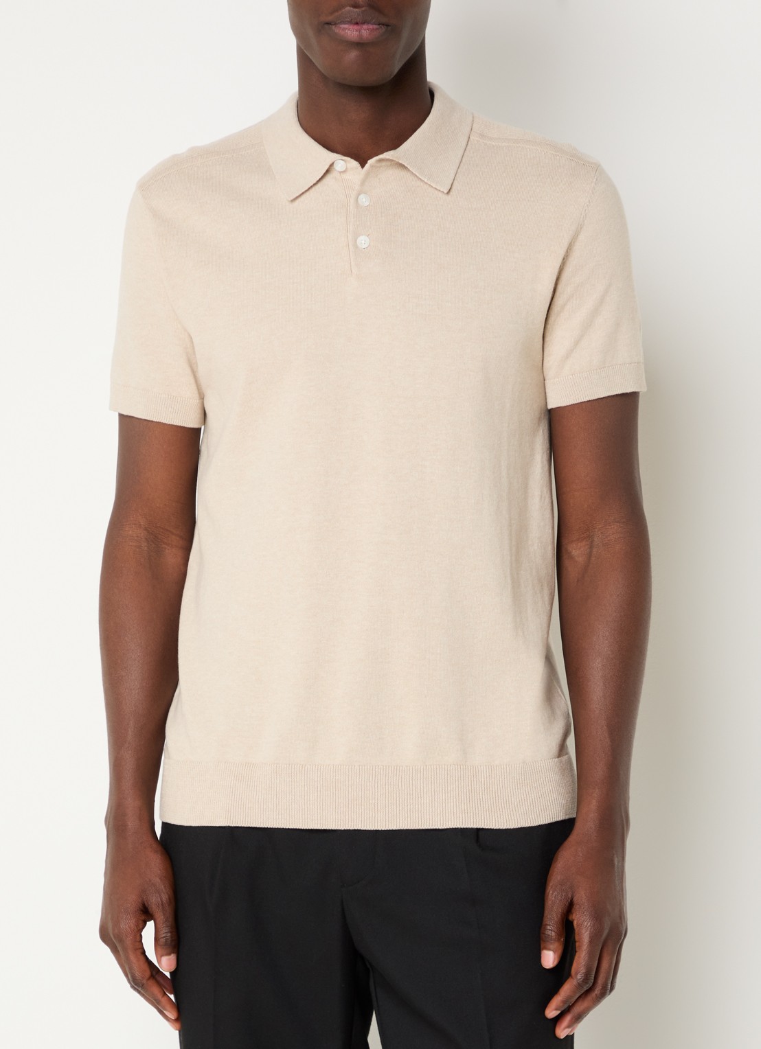Selected Fijngebreide regular fit polo in  katoenblend - detail 2 creme