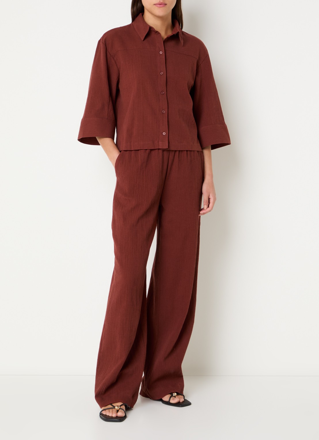 Selected Finnie blouse in linnenblend - voorkant 4 donkerrood