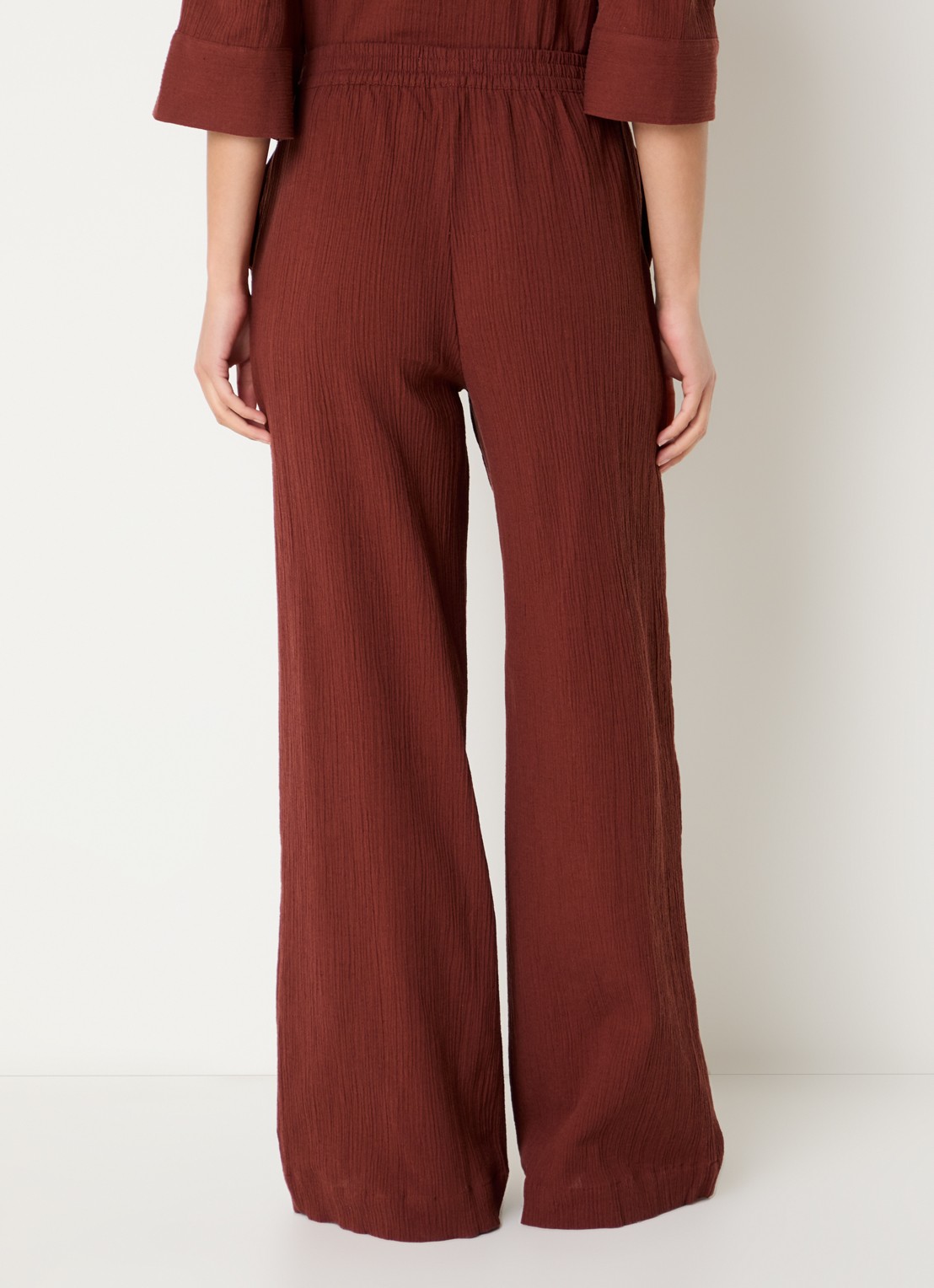 Selected Finnie high waist loose fit pantalon in linnenblend - achterkant steenrood