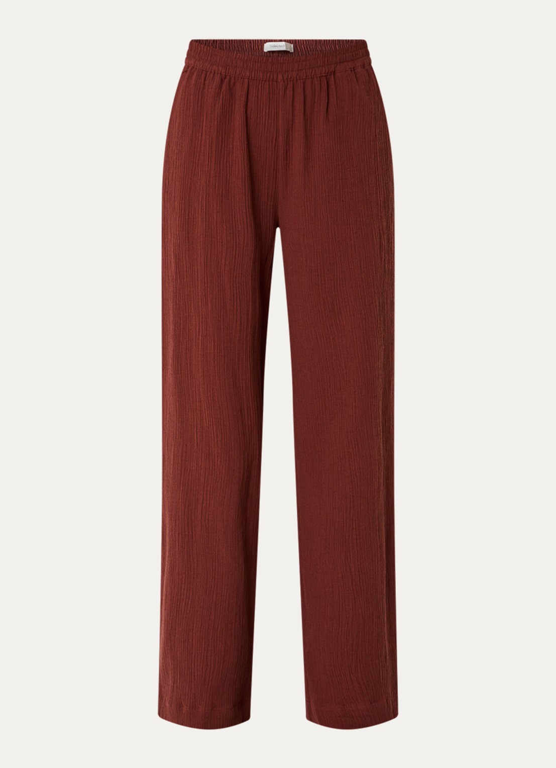 Selected Finnie high waist loose fit pantalon in linnenblend - voorkant 2 steenrood