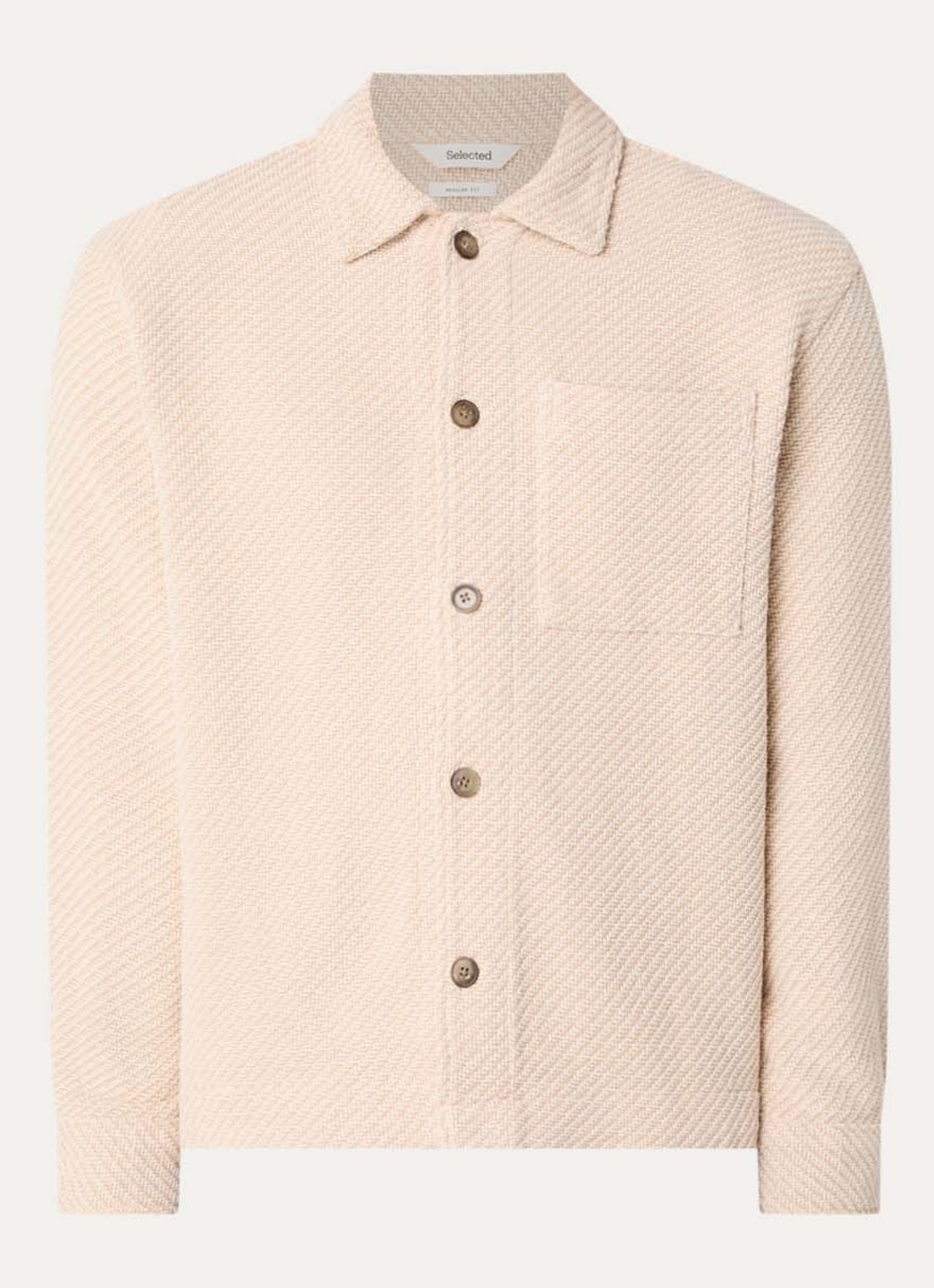 Selected Fred comfort fit overshirt met visgraatdessin en structuur - voorkant 3 beige