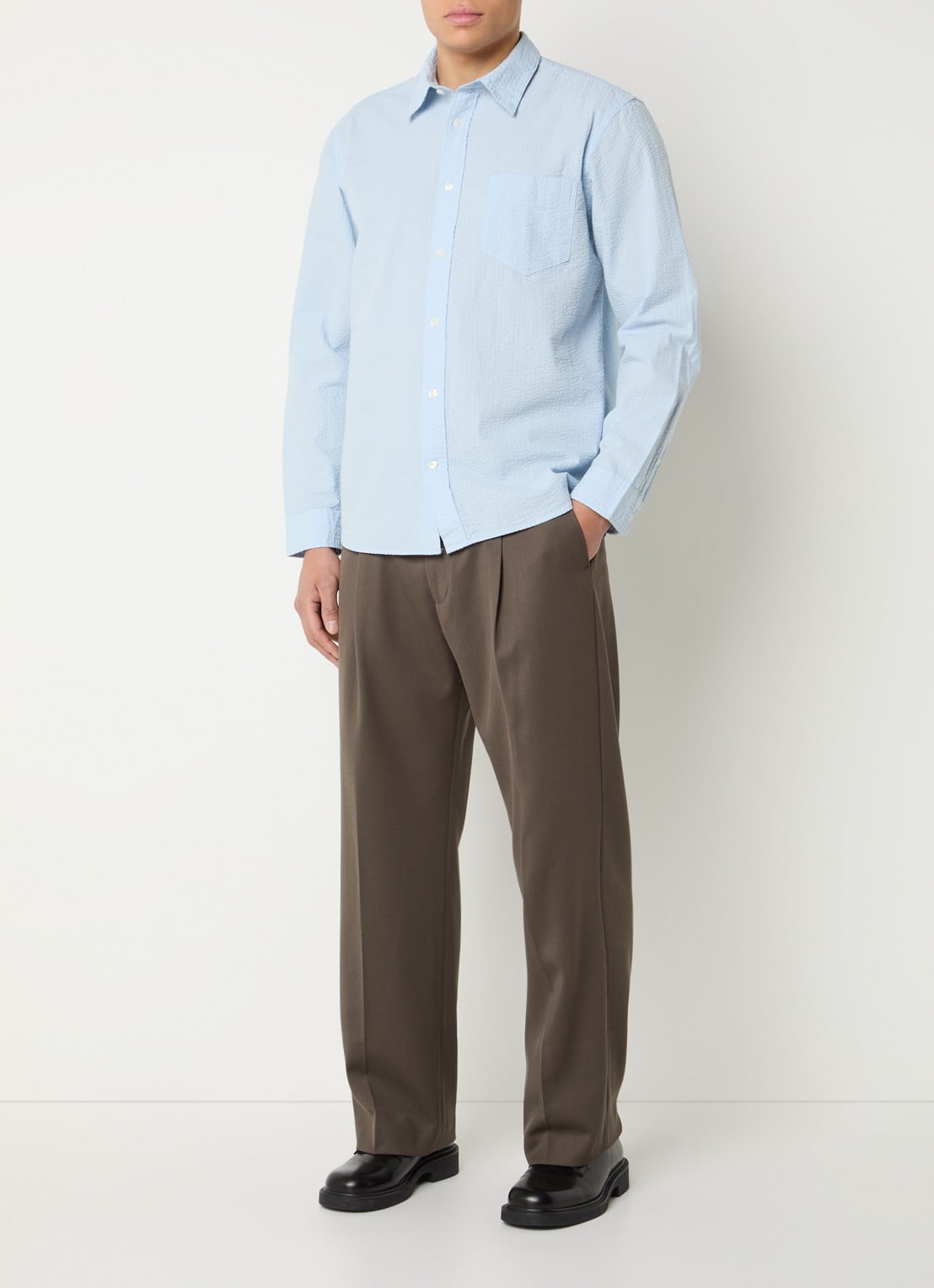 Selected Freddie regular fit overhemd met structuur - voorkant 3 lichtblauw