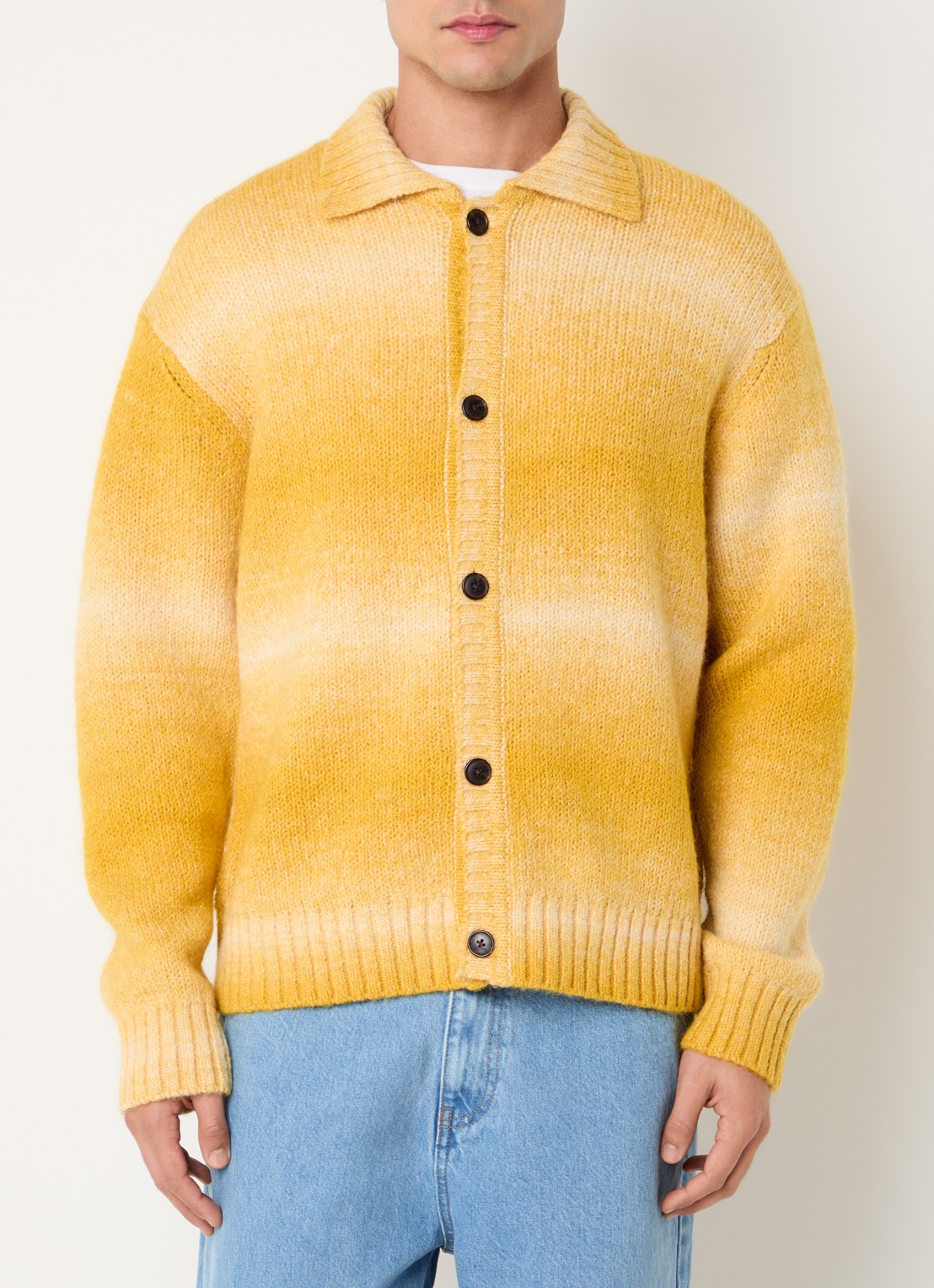 Selected Gaard grofgebreid vest in wolblend met gemêleerd dessin - detail geel