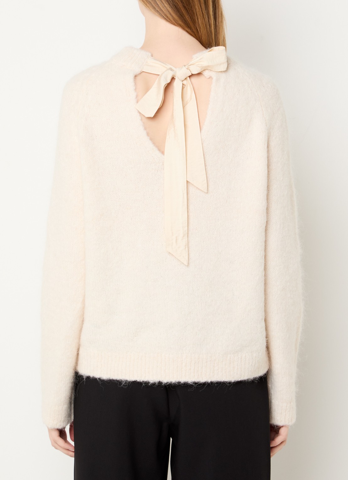 Selected Gabella fijngebreide trui in alpaca wolblend met gestrikt detail - achterkant creme
