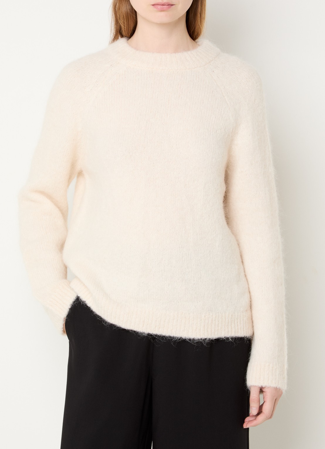 Selected Gabella fijngebreide trui in alpaca wolblend met gestrikt detail - detail 4 creme