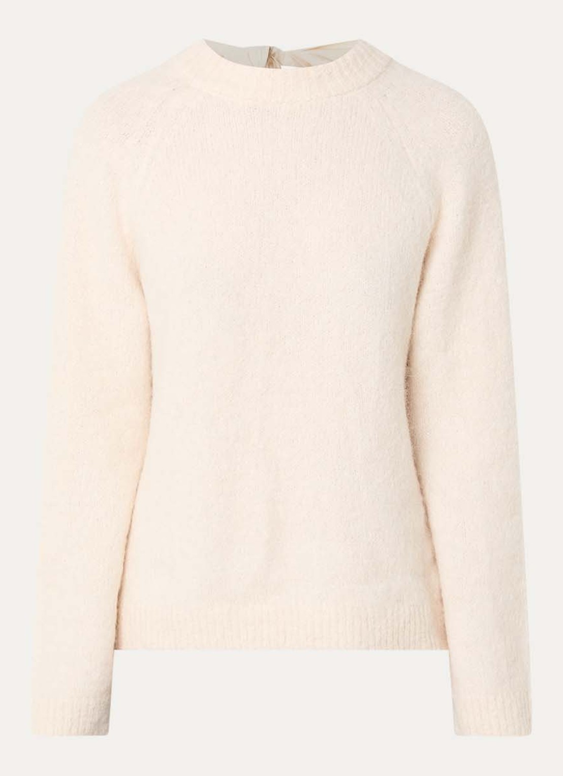 Selected Gabella fijngebreide trui in alpaca wolblend met gestrikt detail - voorkant 2 creme