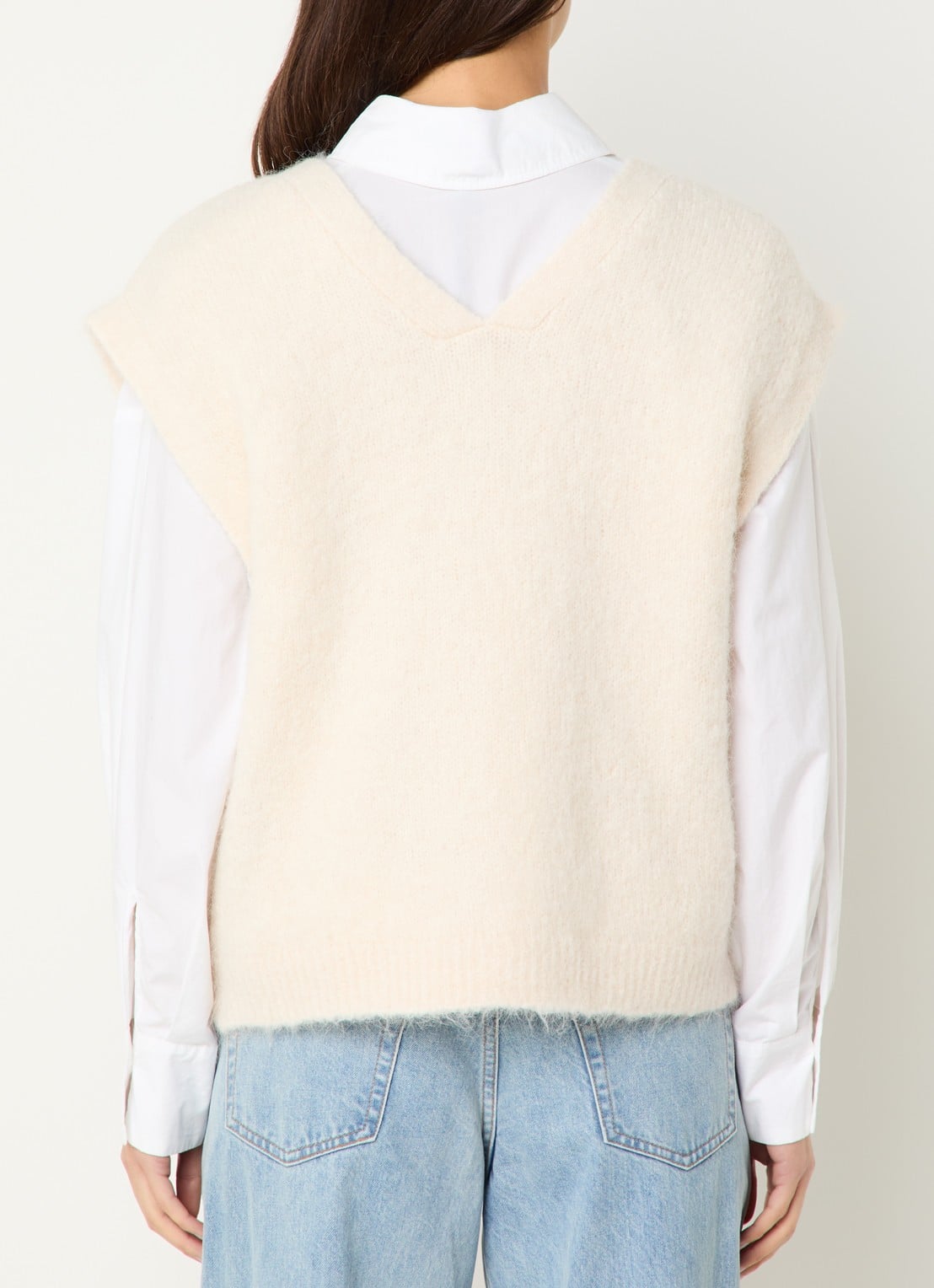 Selected Gabella grofgebreid gilet in alpaca wolblend - achterkant 2 creme