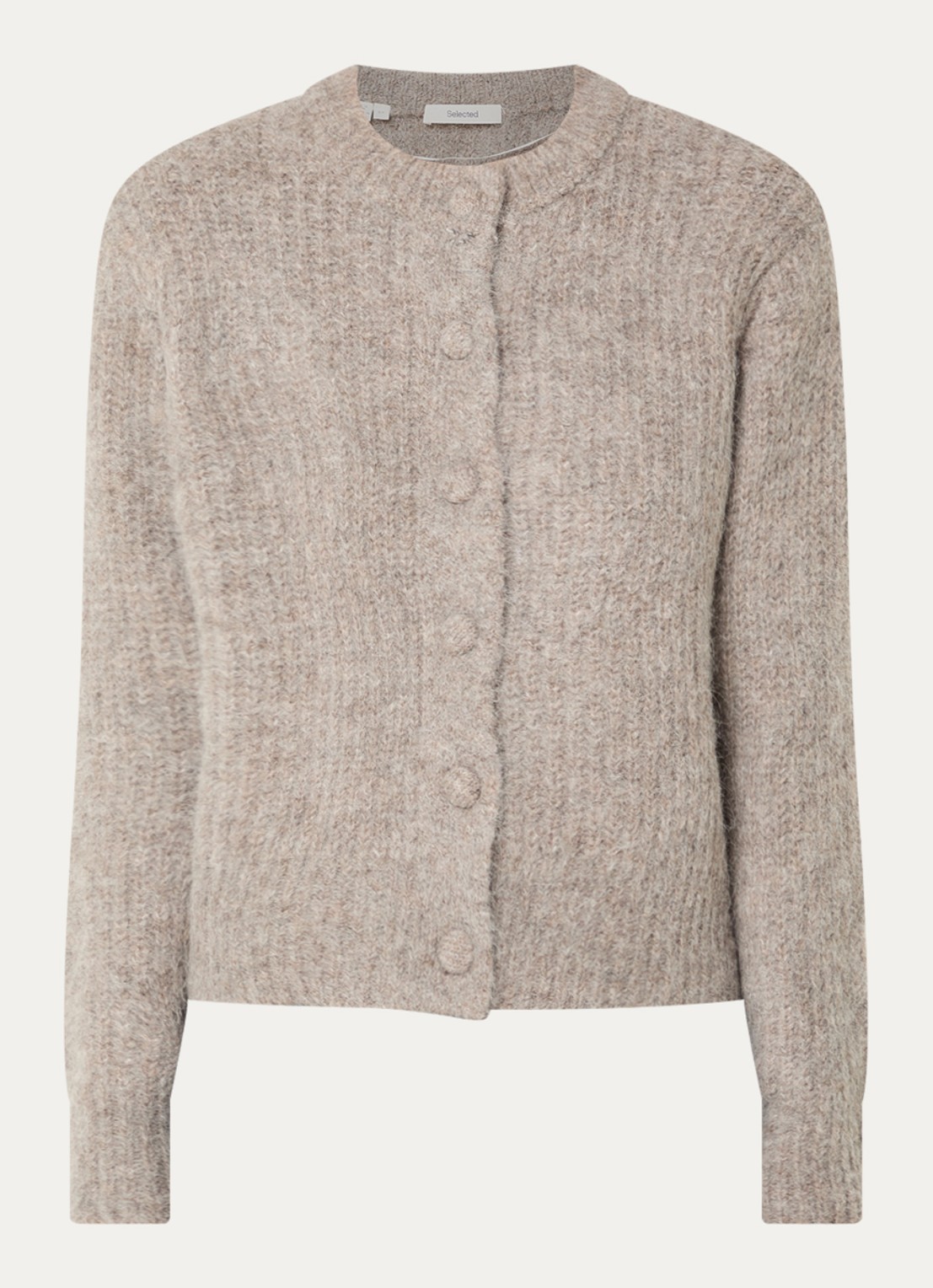 Selected Gabriella grofgebreid vest in wolblend met ronde hals - voorkant grijs
