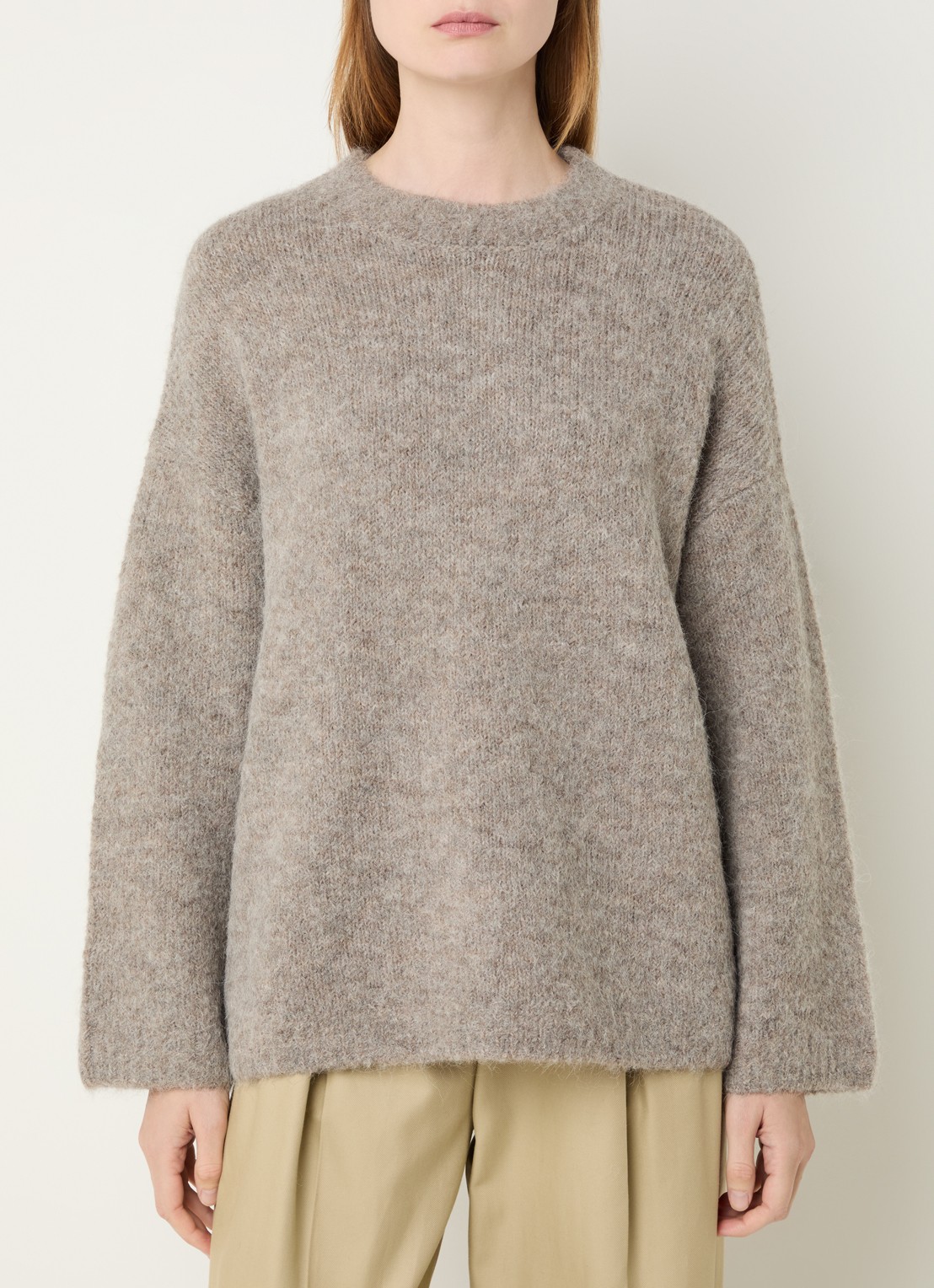 Selected Gabriella grofgebreide trui in alpaca wolblend - detail 3 grijs