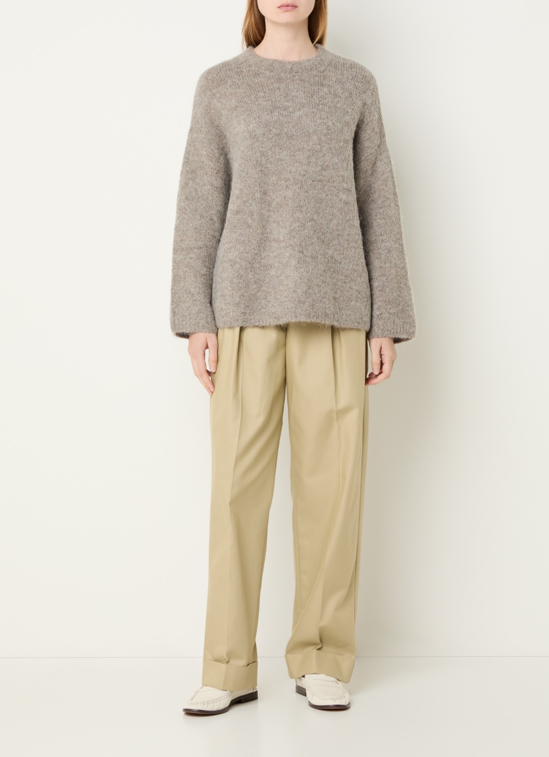 Selected Gabriella grofgebreide trui in alpaca wolblend - voorkant 2 grijs