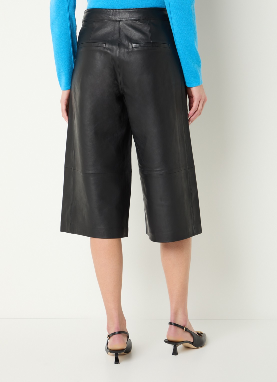 Selected Gigi high waist wide fit culotte van lamsleer - achterkant 4 zwart