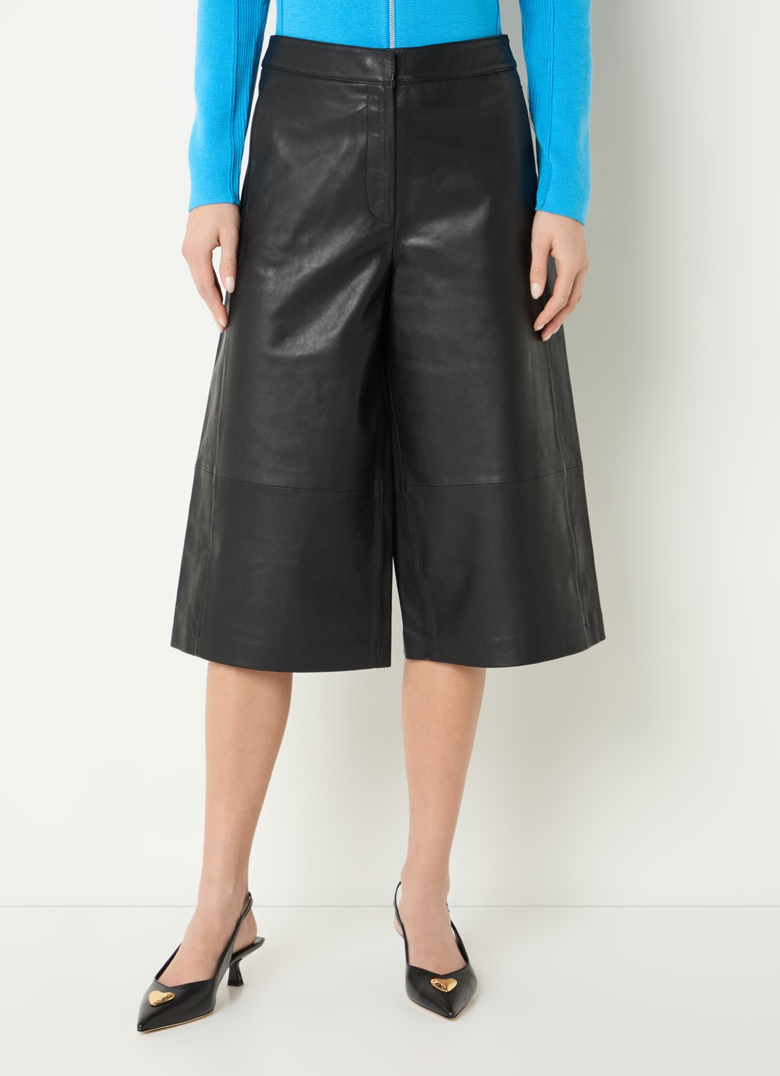 Selected Gigi high waist wide fit culotte van lamsleer - detail 3 zwart