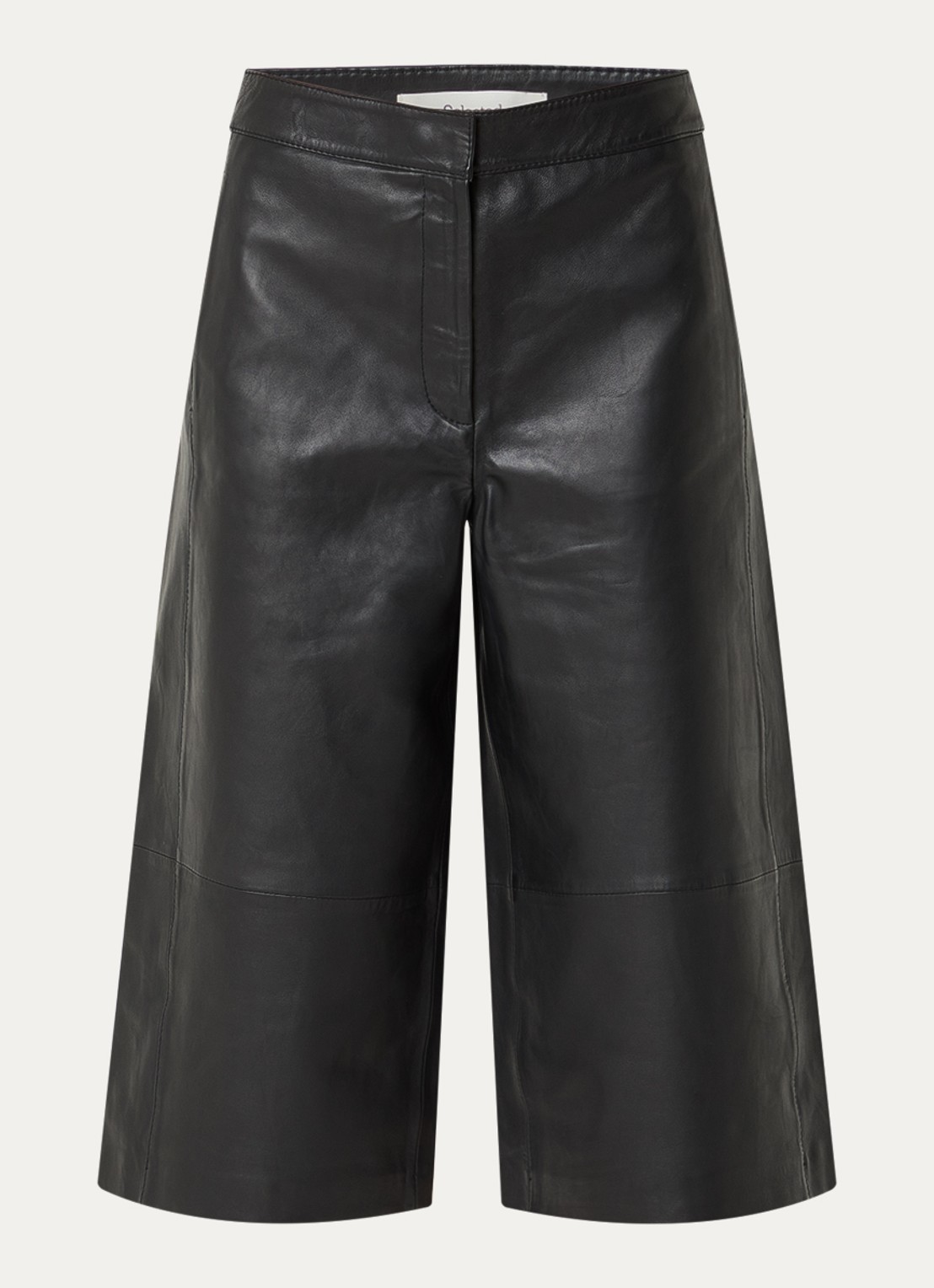 Selected Gigi high waist wide fit culotte van lamsleer - voorkant zwart