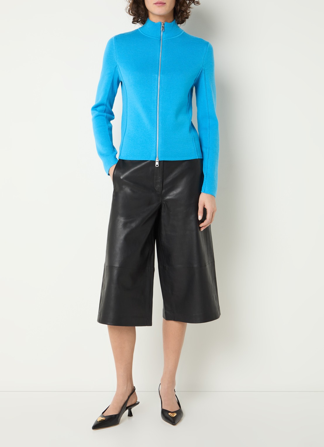 Selected Gigi high waist wide fit culotte van lamsleer - voorkant 2 zwart