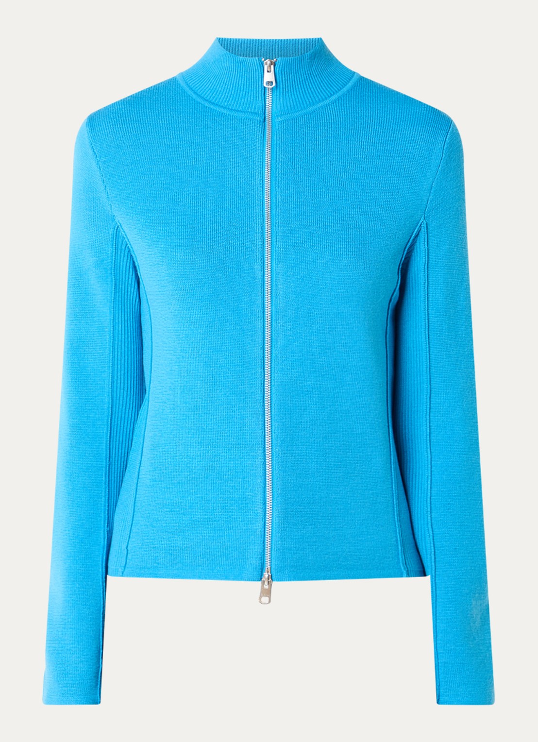 Selected Grofgebreid vest van wol met opstaande kraag - voorkant 3 blauw