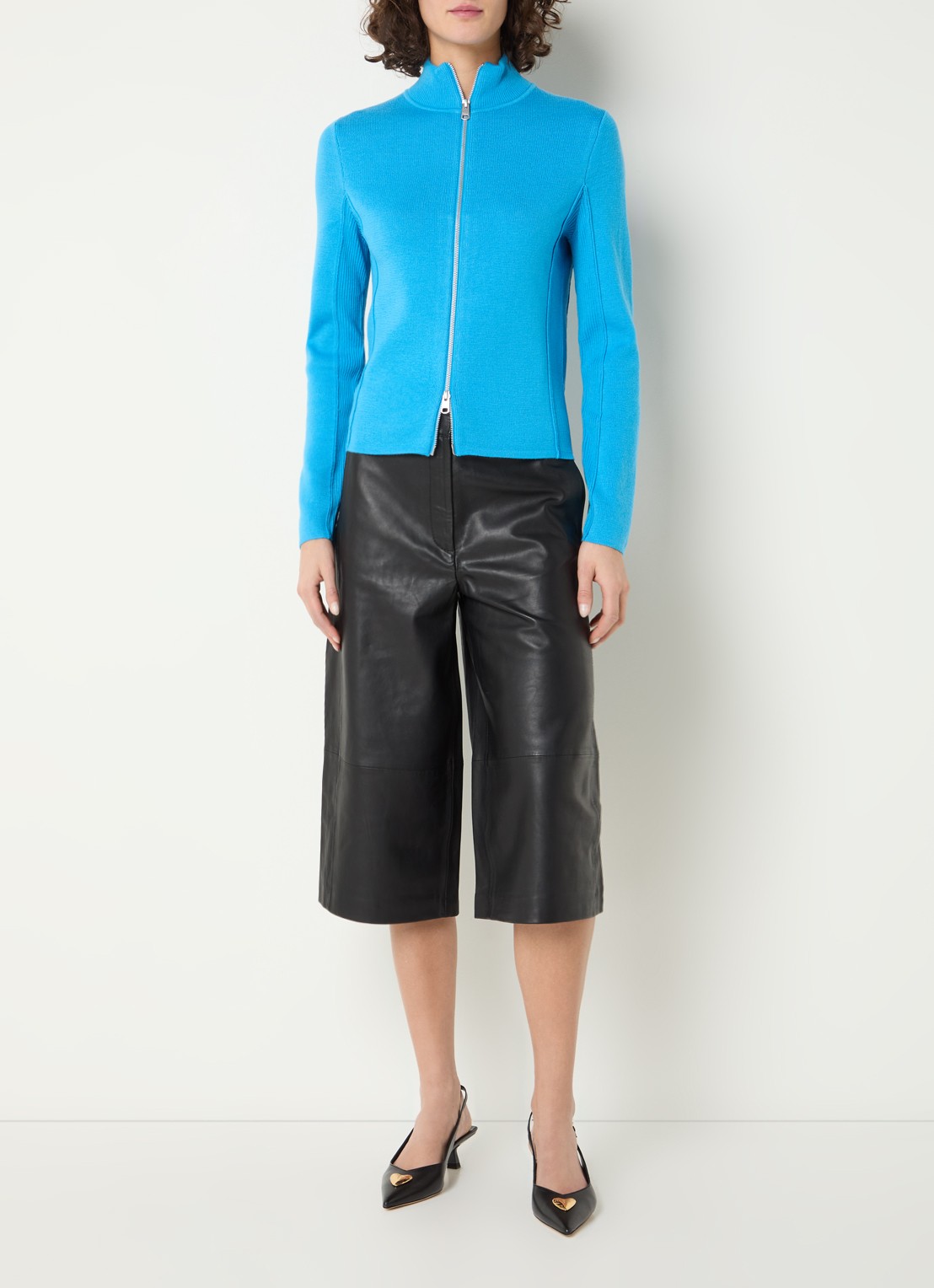 Selected Grofgebreid vest van wol met opstaande kraag - voorkant 4 blauw